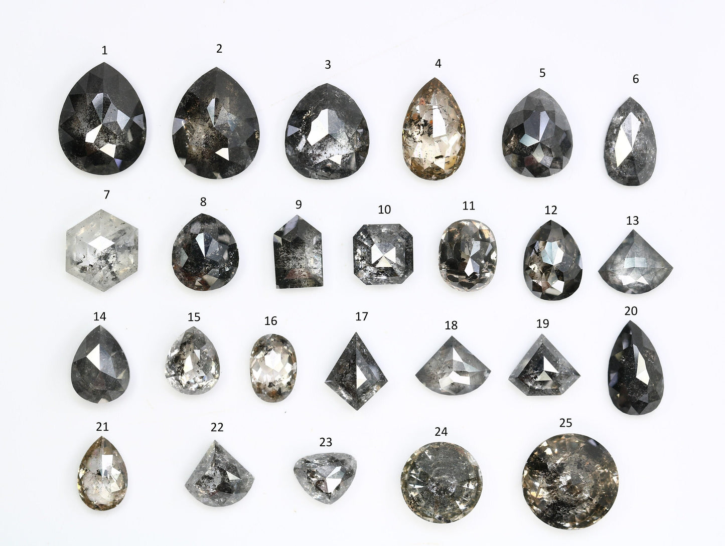 One-of-a-Kind Natural Loose Salt and Pepper Diamonds | Unique Mixed Shape Gems in Round, Oval, Pear, Hexagon & Kite Cuts