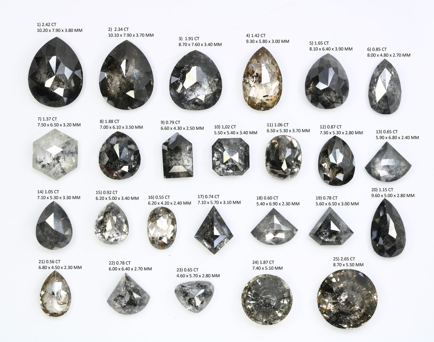 One-of-a-Kind Natural Loose Salt and Pepper Diamonds | Unique Mixed Shape Gems in Round, Oval, Pear, Hexagon & Kite Cuts