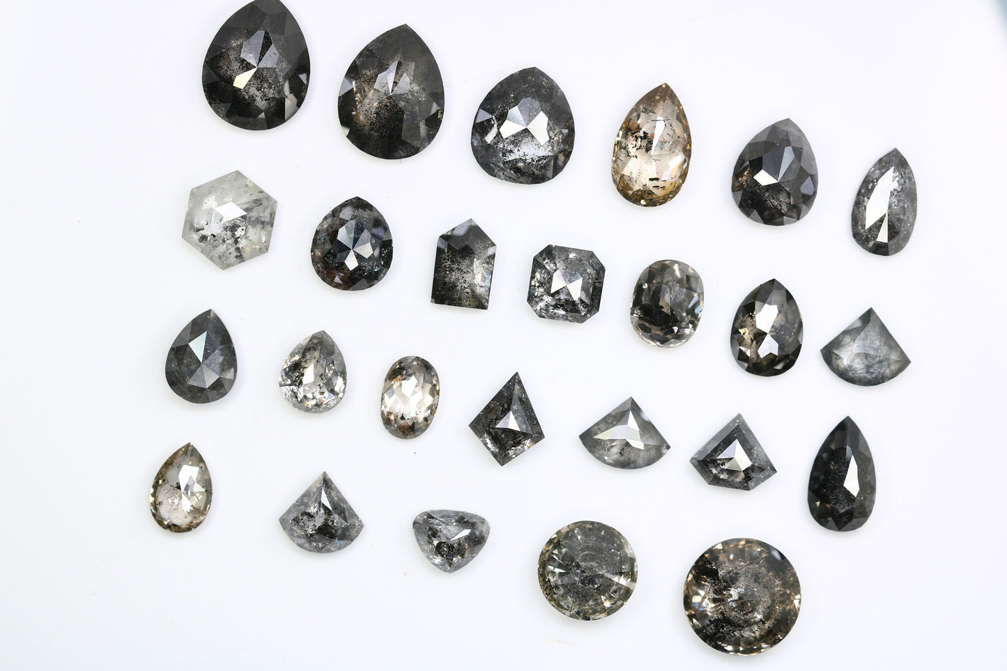 One-of-a-Kind Natural Loose Salt and Pepper Diamonds | Unique Mixed Shape Gems in Round, Oval, Pear, Hexagon & Kite Cuts