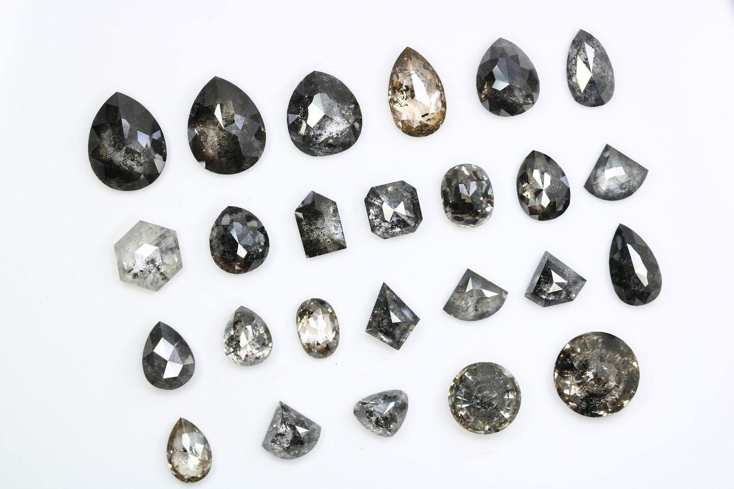 One-of-a-Kind Natural Loose Salt and Pepper Diamonds | Unique Mixed Shape Gems in Round, Oval, Pear, Hexagon & Kite Cuts
