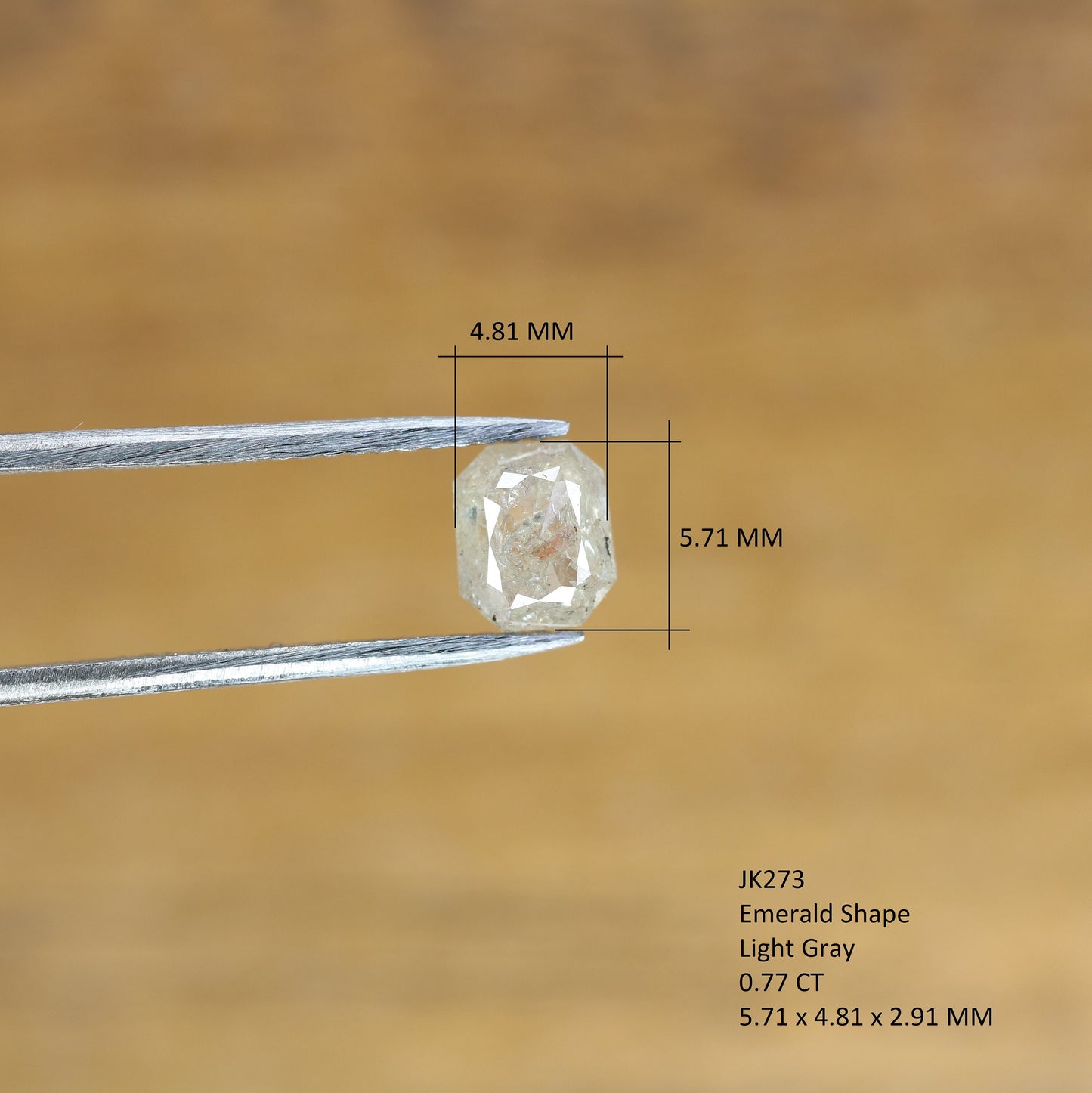 0.77 CT Emerald Cut Loose Salt & Pepper Diamond - Perfect for Wedding Rings - Labor Day Sale