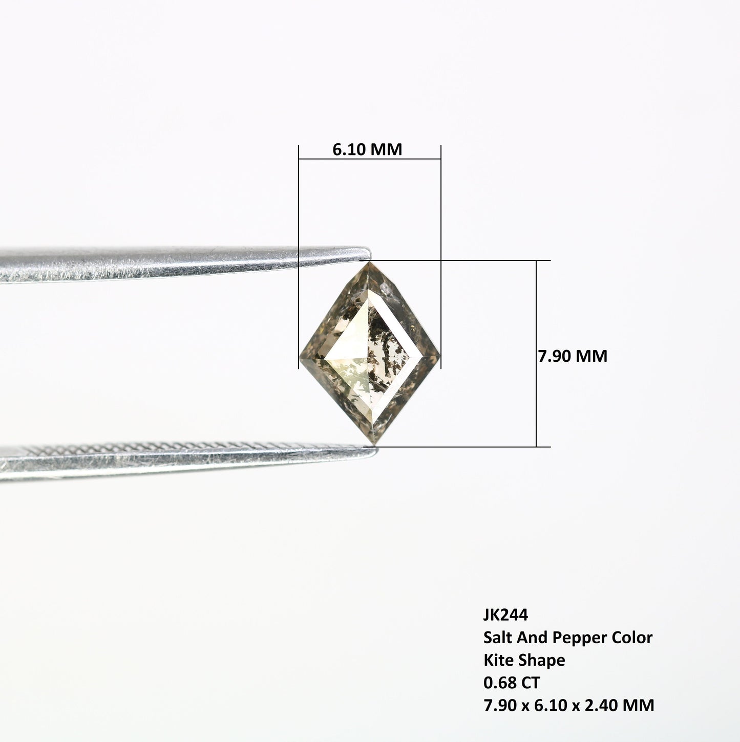 0.68 CT Shape Salt and Pepper Kite Shape - Natural Kite shape Loose Diamond -For 14k Gold Jewelry - Christmas Gift - LABORDAY Offer