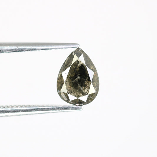 0.96 CT Pear Shape Salt and Pepper Diamond | Custom Proposal Ring | Gift for Girlfriend or Wife | Unique Gold Engagement Ring