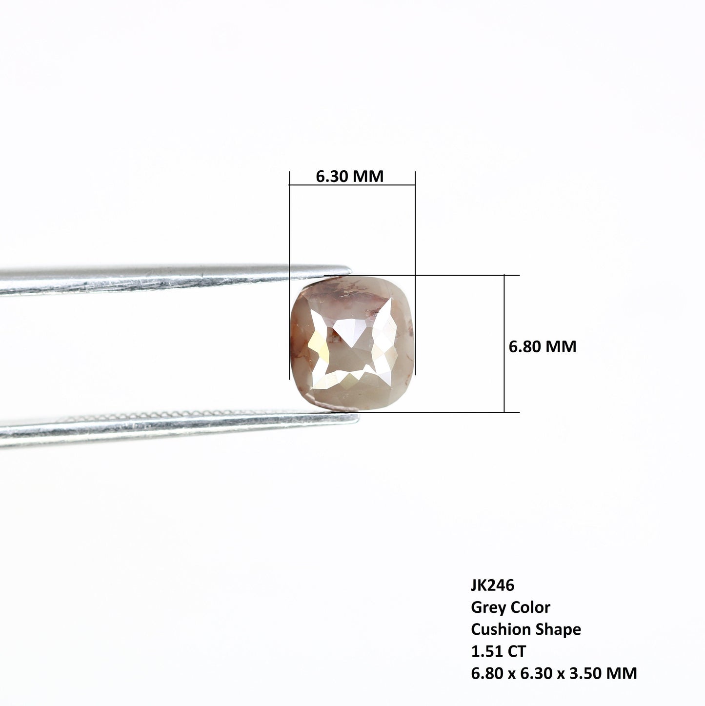 1.51 Carat Cushion Cut Grey Rustic Diamond Ring - Unique Raw Diamond for Engagement & Wedding Rings, Custom Gold Jewelry Gift