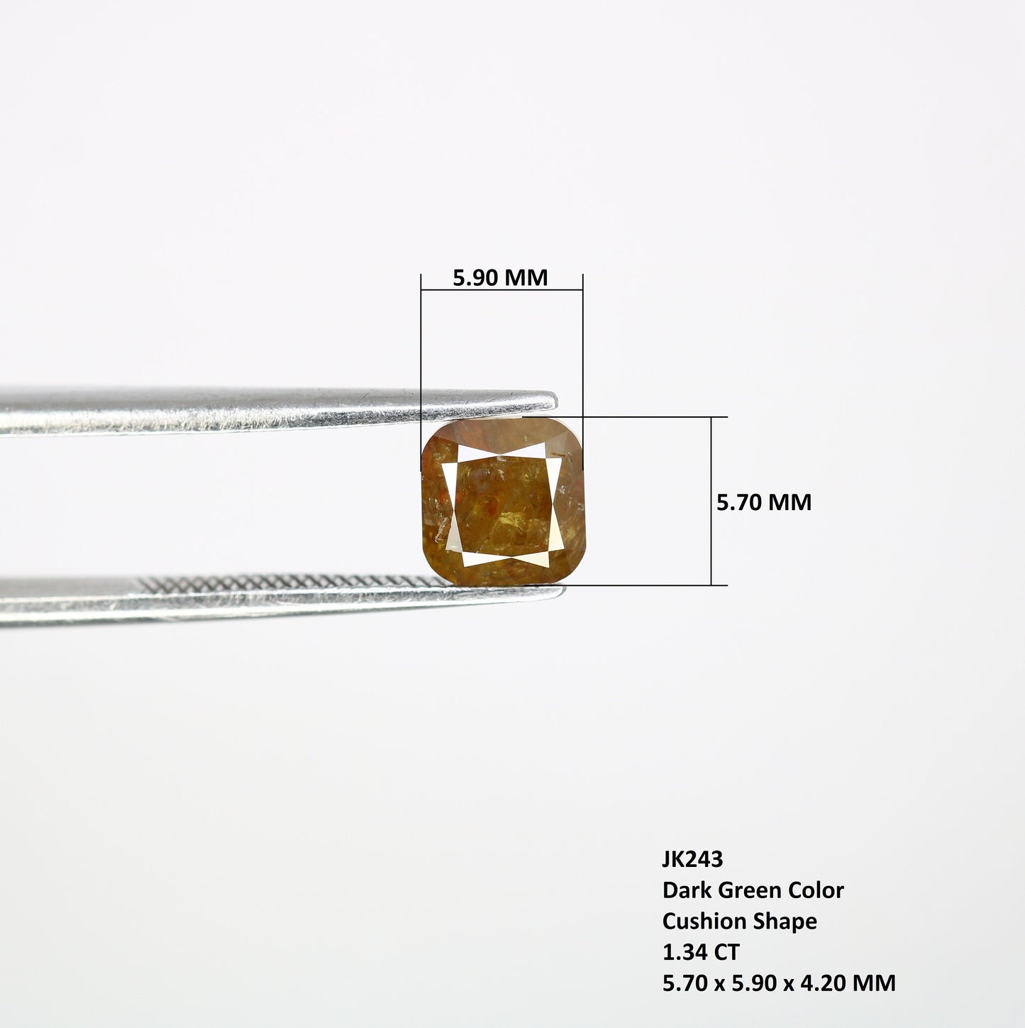1.34 CT Cushion Cut Dark Green Diamond - Unique Gemstone for Proposal Rings, Diamond Pendants & Anniversary Gifts, Custom Gold Jewelry