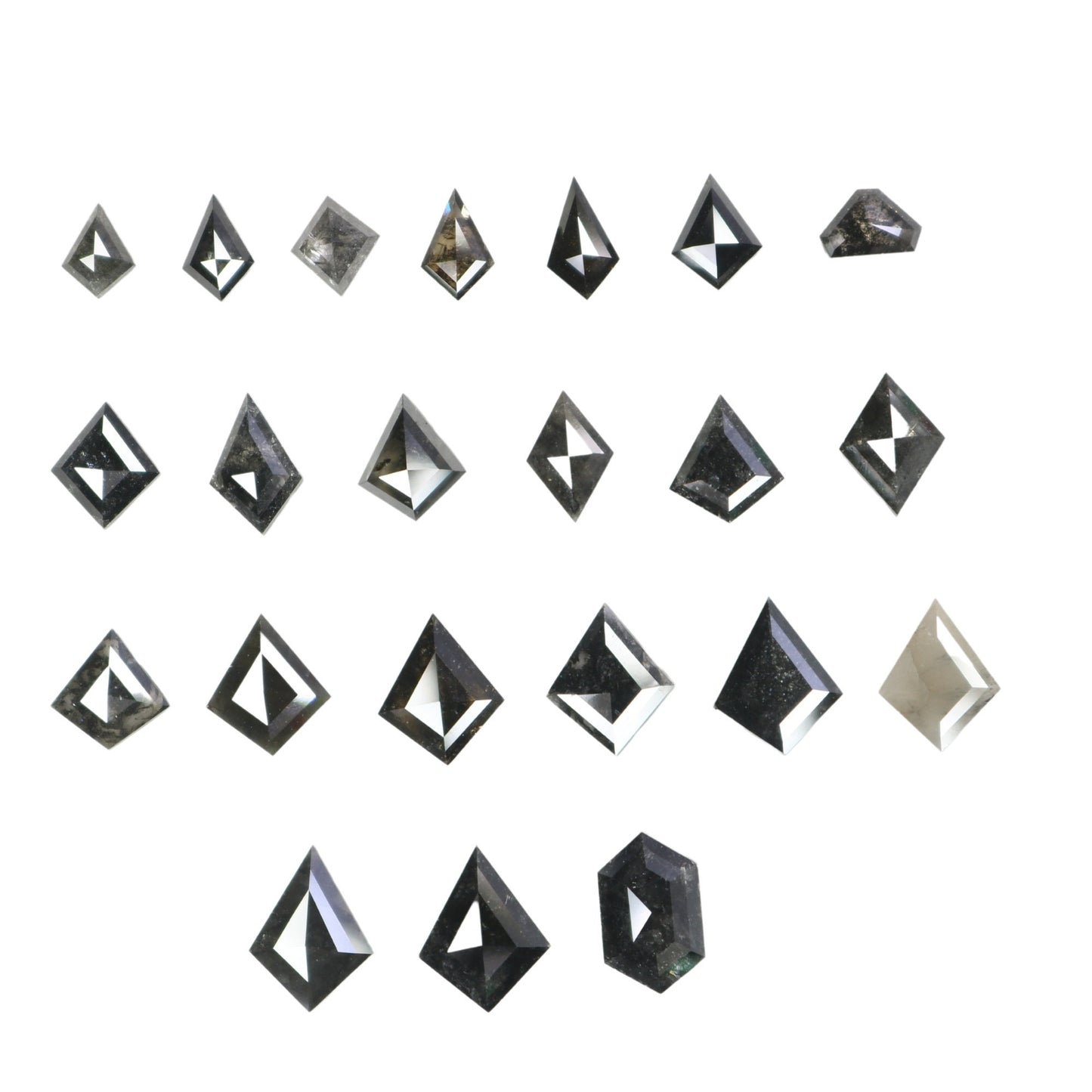 Kite Shield Shape Salt and Pepper Diamond | Clear Grey Black Rose Cut Melee Accent Gemstones for Earrings & Wedding Rings