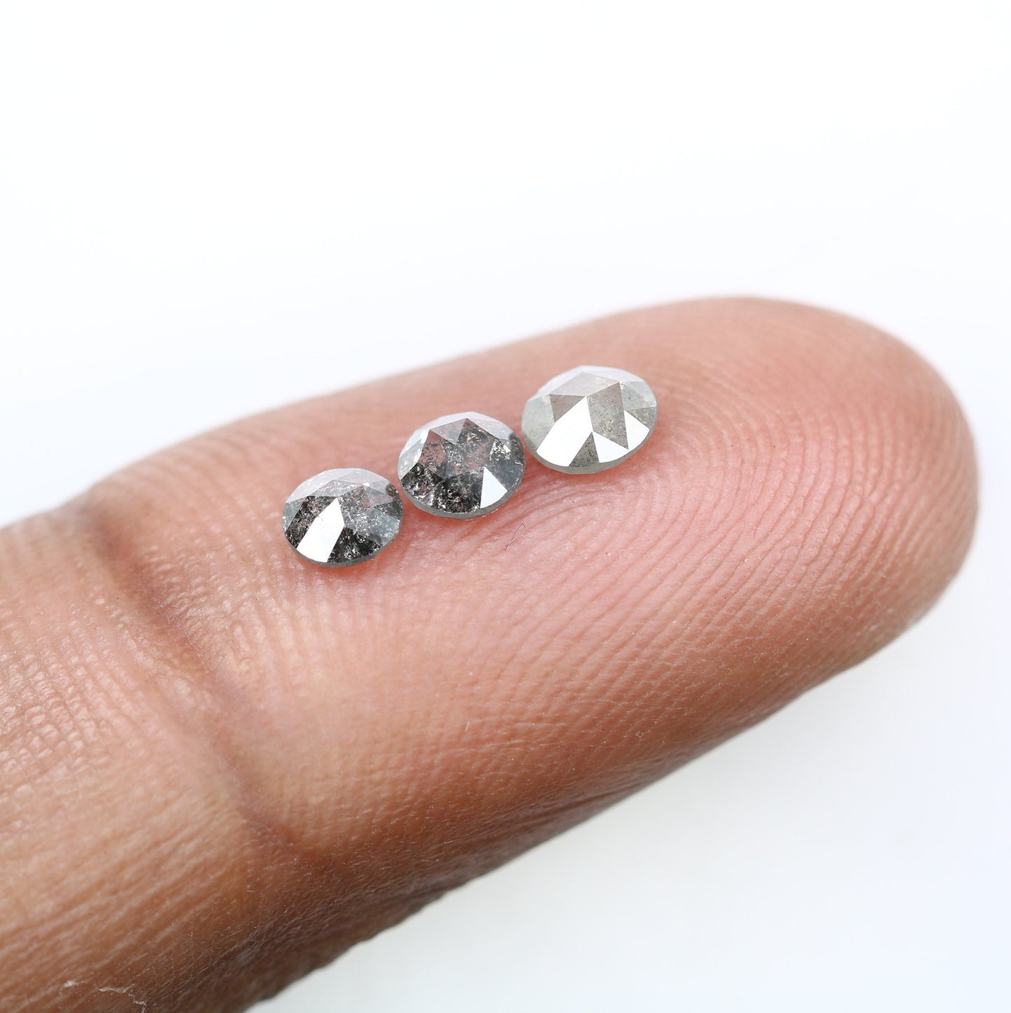 3 Pcs Loose Rose Cut Round Salt and Pepper Real Diamond For Three Stone Ring ll Gift For Wife ll Gift For Girlfriend ll Gift For Daughter