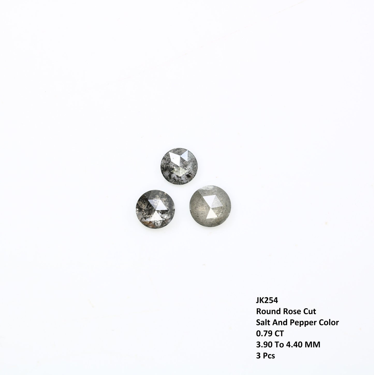 3 Pcs Loose Rose Cut Round Salt and Pepper Real Diamond For Three Stone Ring ll Gift For Wife ll Gift For Girlfriend ll Gift For Daughter