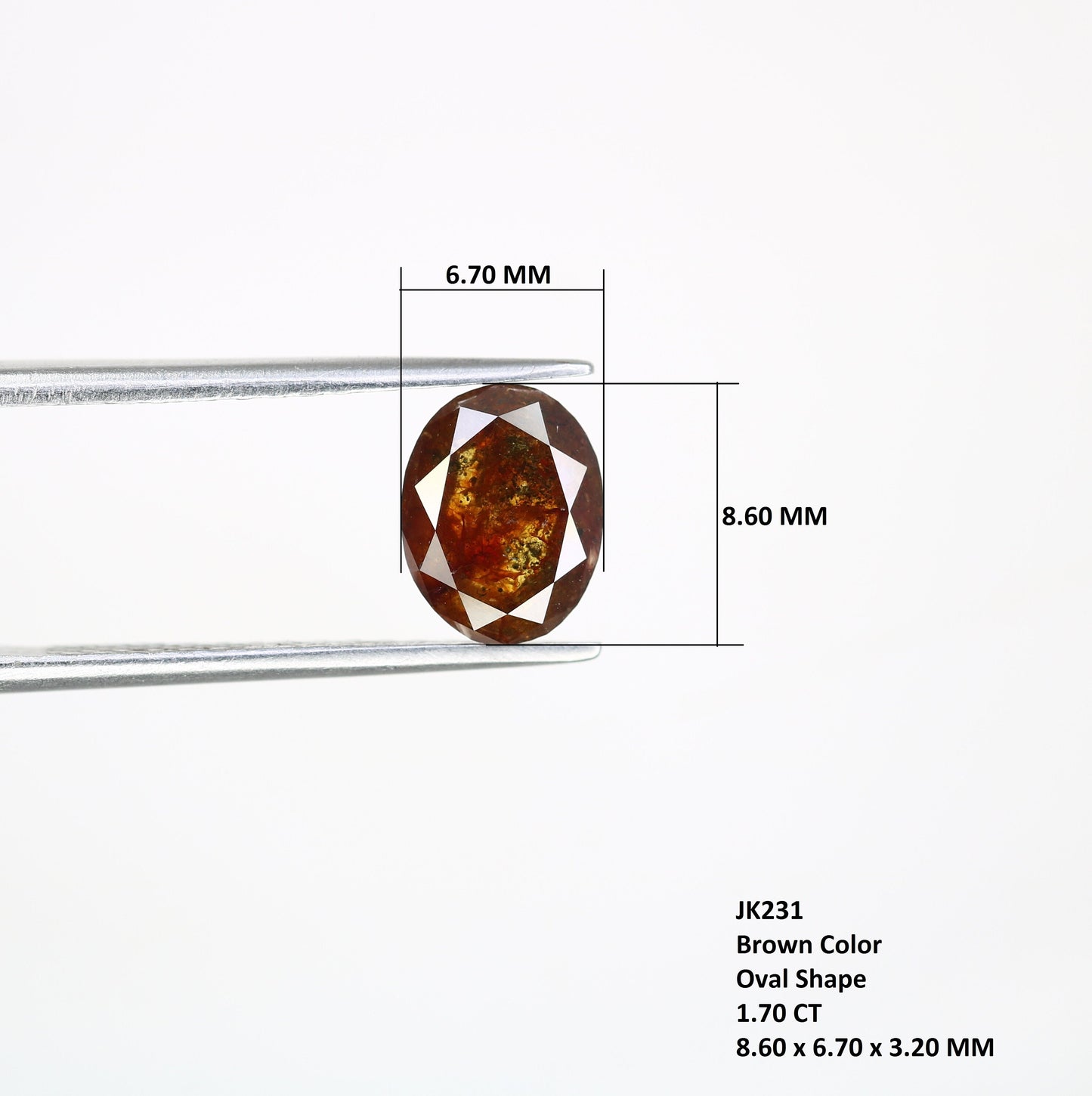 1.70 CT Brown Loose Rustic Oval Diamond - Unique Gemstone for Custom Gold Rings & Distinctive Jewelry Designs