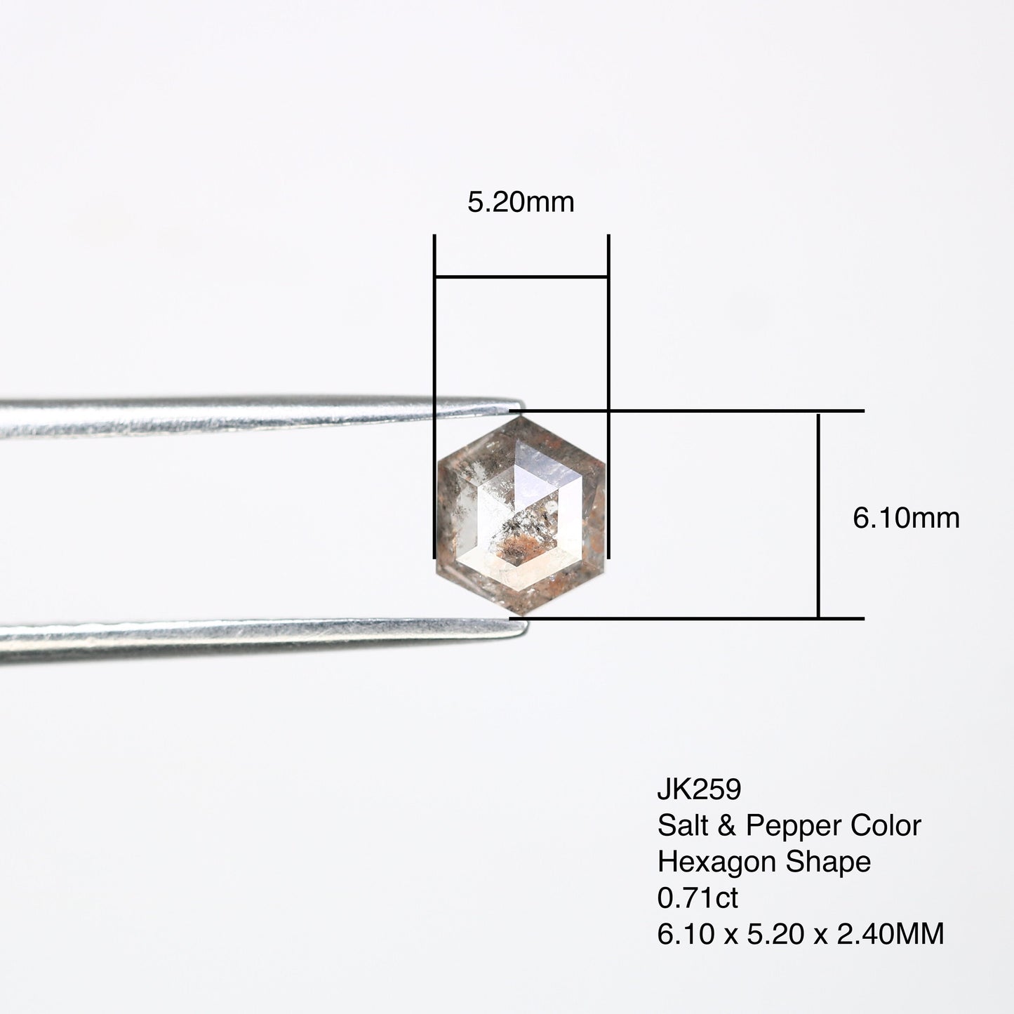 0.71 CT Salt and Pepper Hexagon Cut - Natural Loose Hexagon Shape -Unique Diamond for Ring - Special Gift for Her - Wholesaler of Diamond