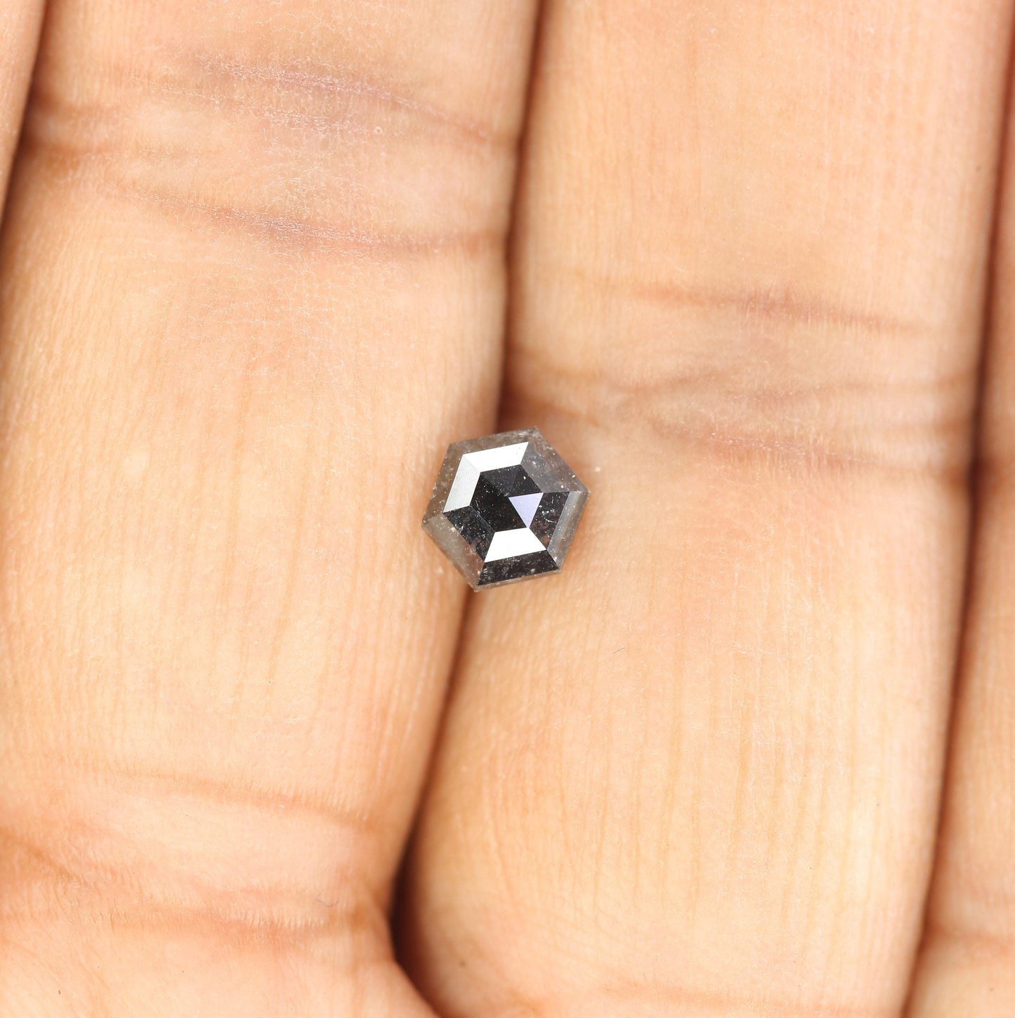 0.88 CT Hexagon Cut Salt and Pepper Diamond - Natural Hexagon Diamond - Salt and Pepper Ring - Gift for Wifey - Gift for mother - jewelry