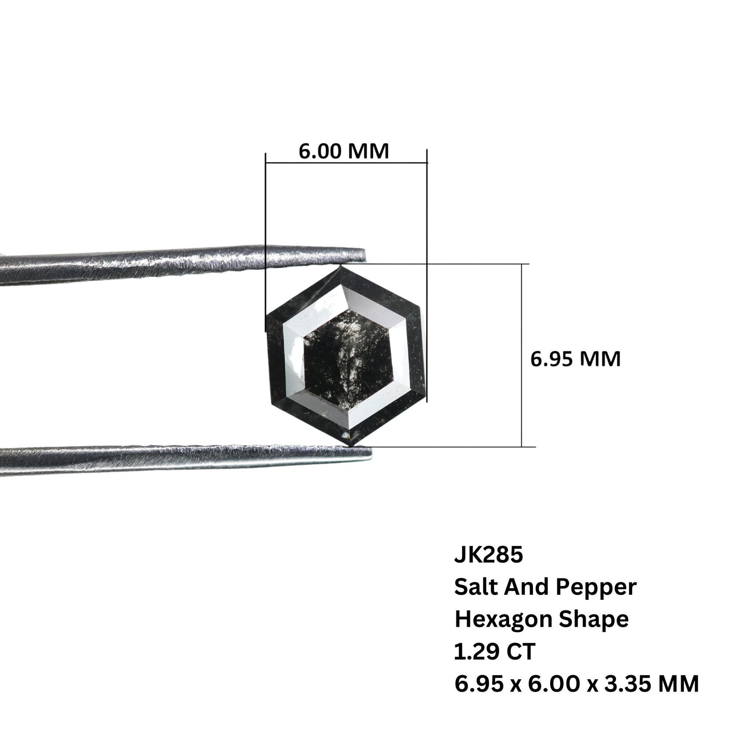 1.29 CT Hexagon Cut Salt and Pepper Diamond - Natural Hexagon Diamond - Salt and Pepper Ring - Gift for Wifey - Gift for mother - jewelry