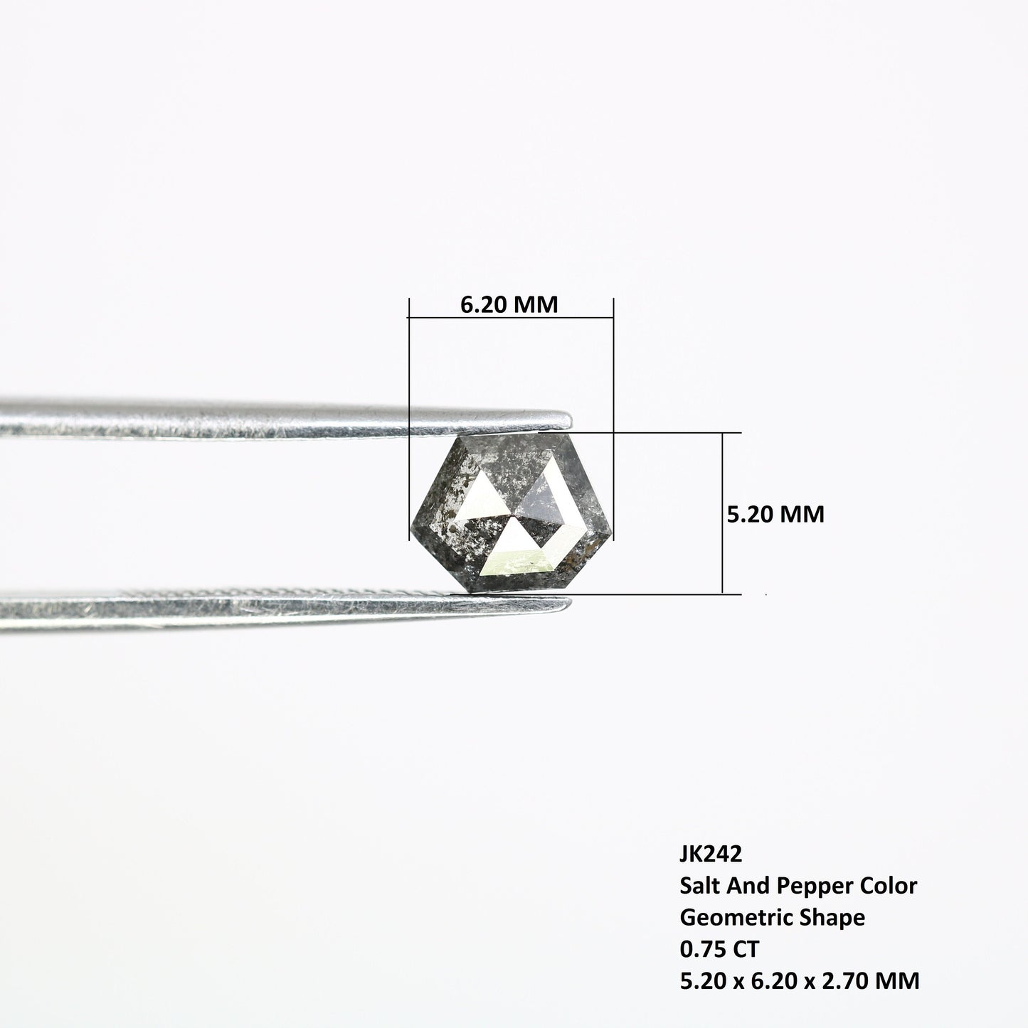 0.75 CT Salt and Pepper Natural Loose Diamond, Geometric Cut for Handmade Necklace Pendant, Diamond Bracelet Engagement Gold Ring For Women