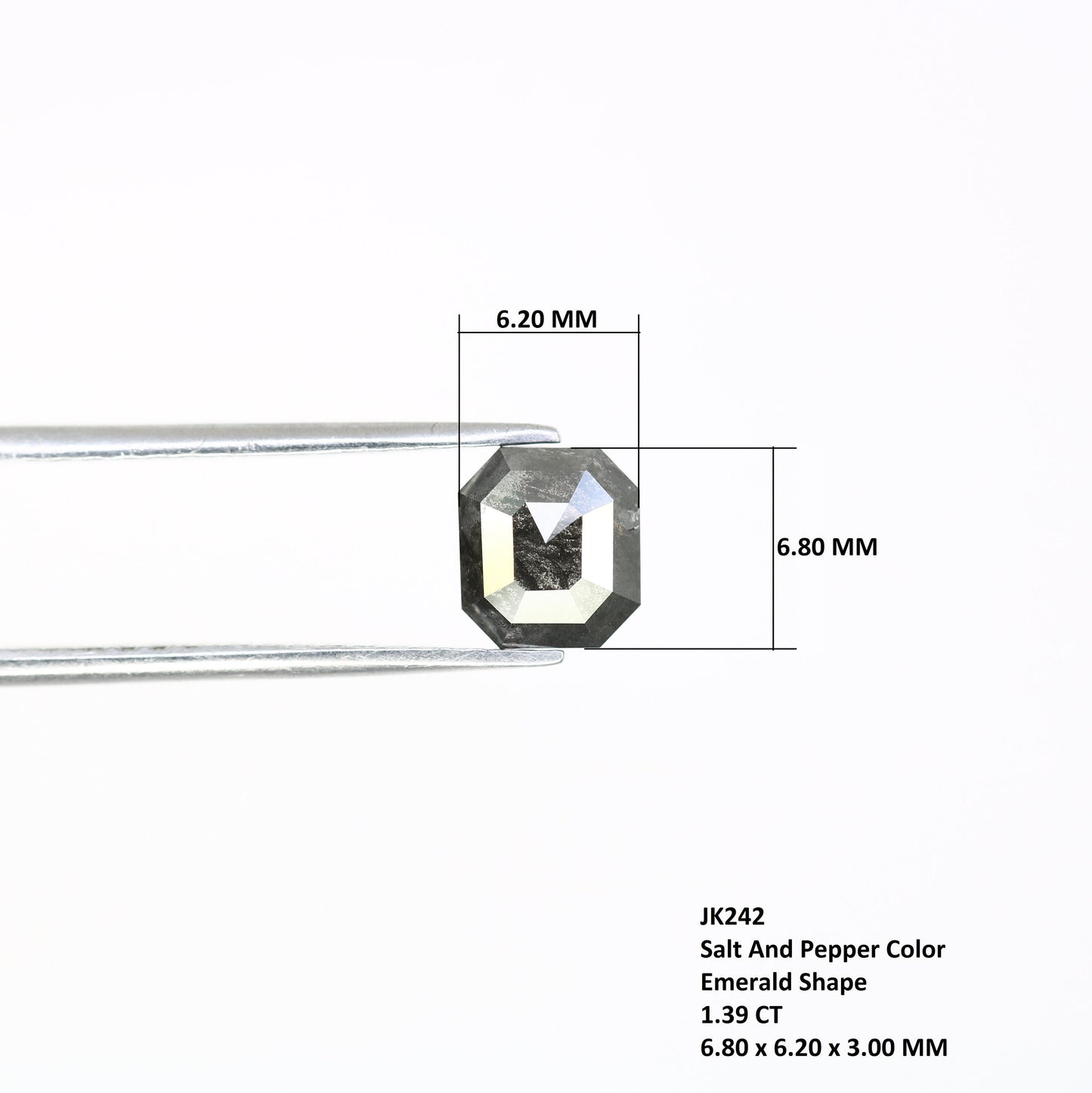 1.39 CT Salt and Pepper Emerald Shape Diamond - Natural Loose Emerald Cut Diamond - Emerald Engagement Ring - LABORDAY Offer