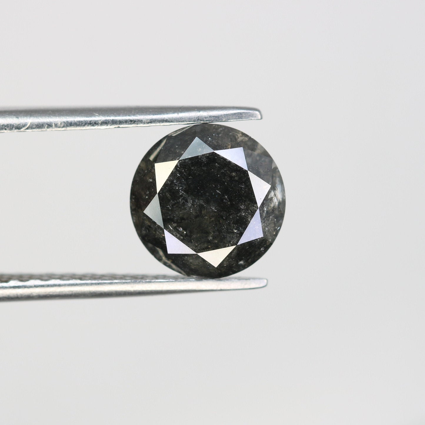 2.30 CT Round Brilliant Black Salt and Pepper Diamond for Unique Engagement Rings | Natural Rustic Diamond for Custom Gold Style Jewelry