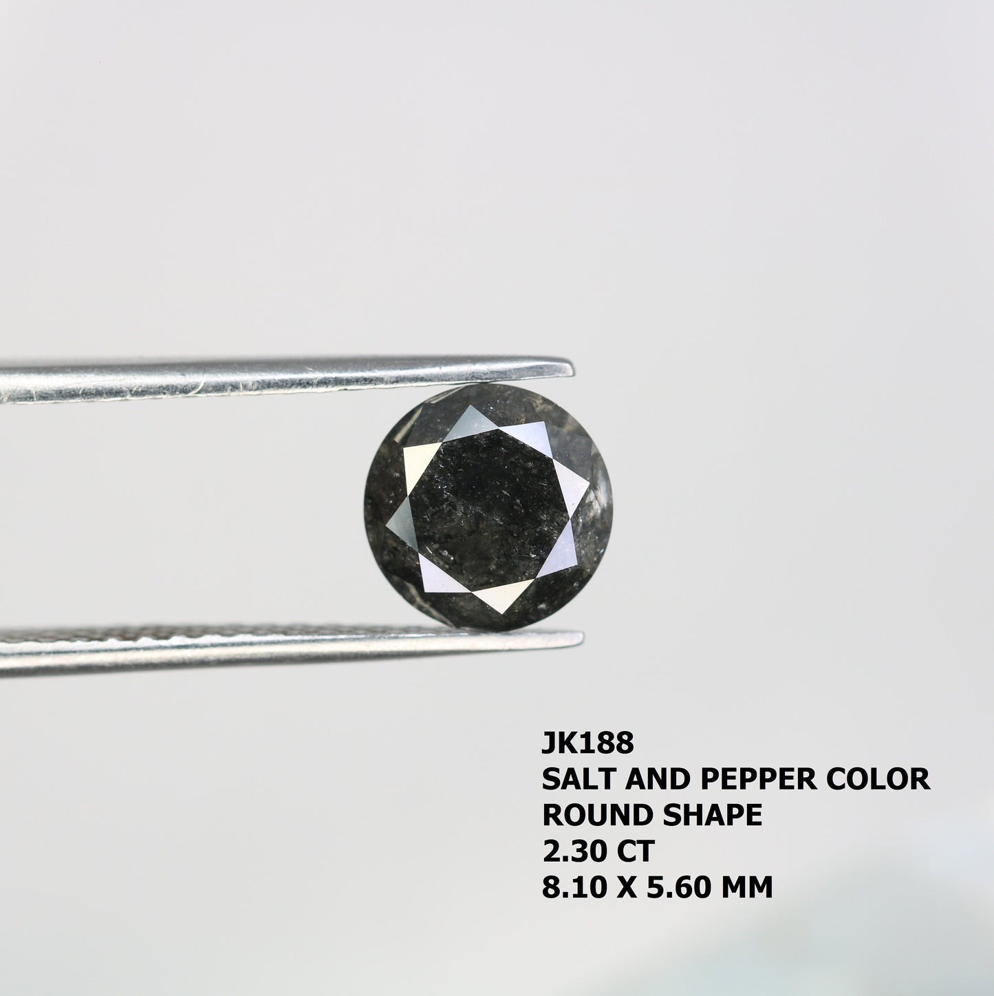 2.30 CT Round Brilliant Black Salt and Pepper Diamond for Unique Engagement Rings | Natural Rustic Diamond for Custom Gold Style Jewelry