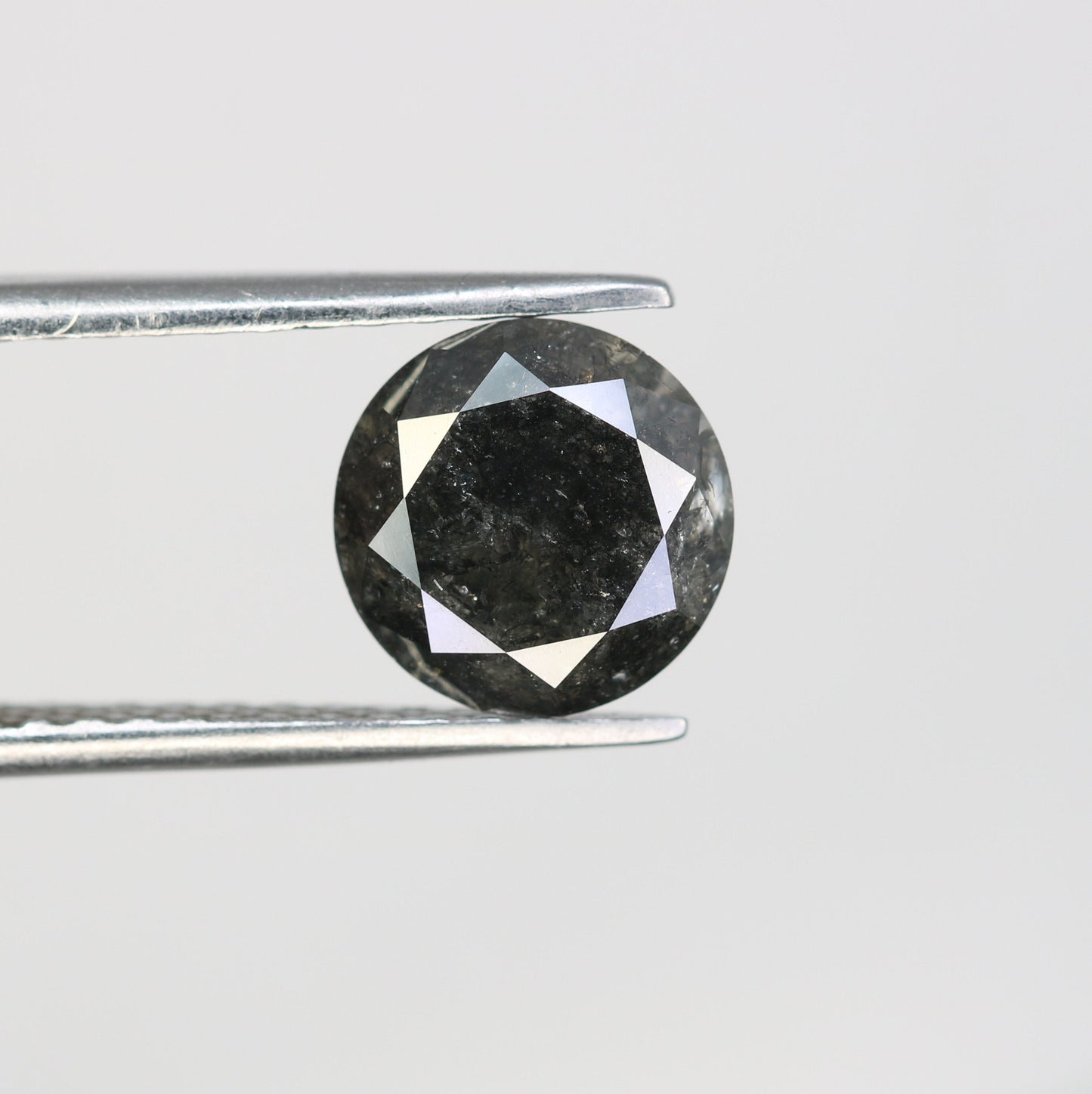 2.30 CT Round Brilliant Black Salt and Pepper Diamond for Unique Engagement Rings | Natural Rustic Diamond for Custom Gold Style Jewelry