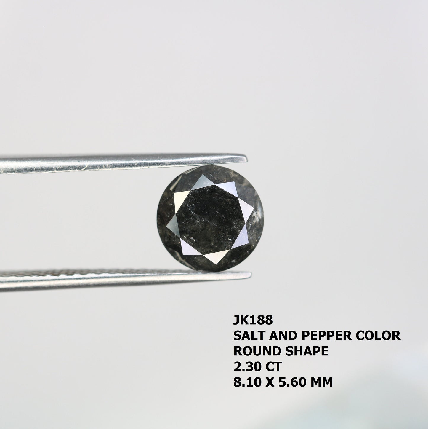 2.30 CT Round Brilliant Black Salt and Pepper Diamond for Unique Engagement Rings | Natural Rustic Diamond for Custom Gold Style Jewelry