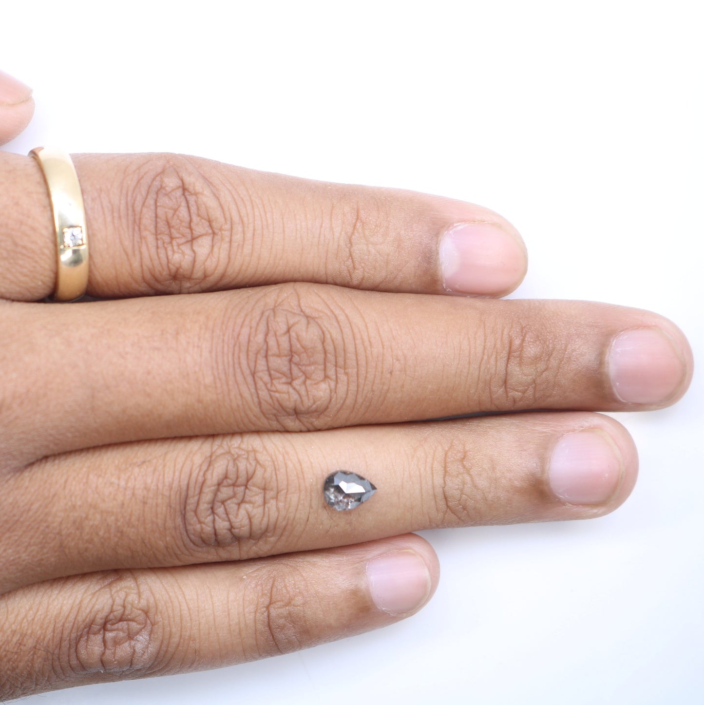 0.90 CT Rose Cut Salt and Pepper Pear Diamond | Unique Engagement Ring | Gift for Wife, Husband, or Brother | Natural Gold Ring