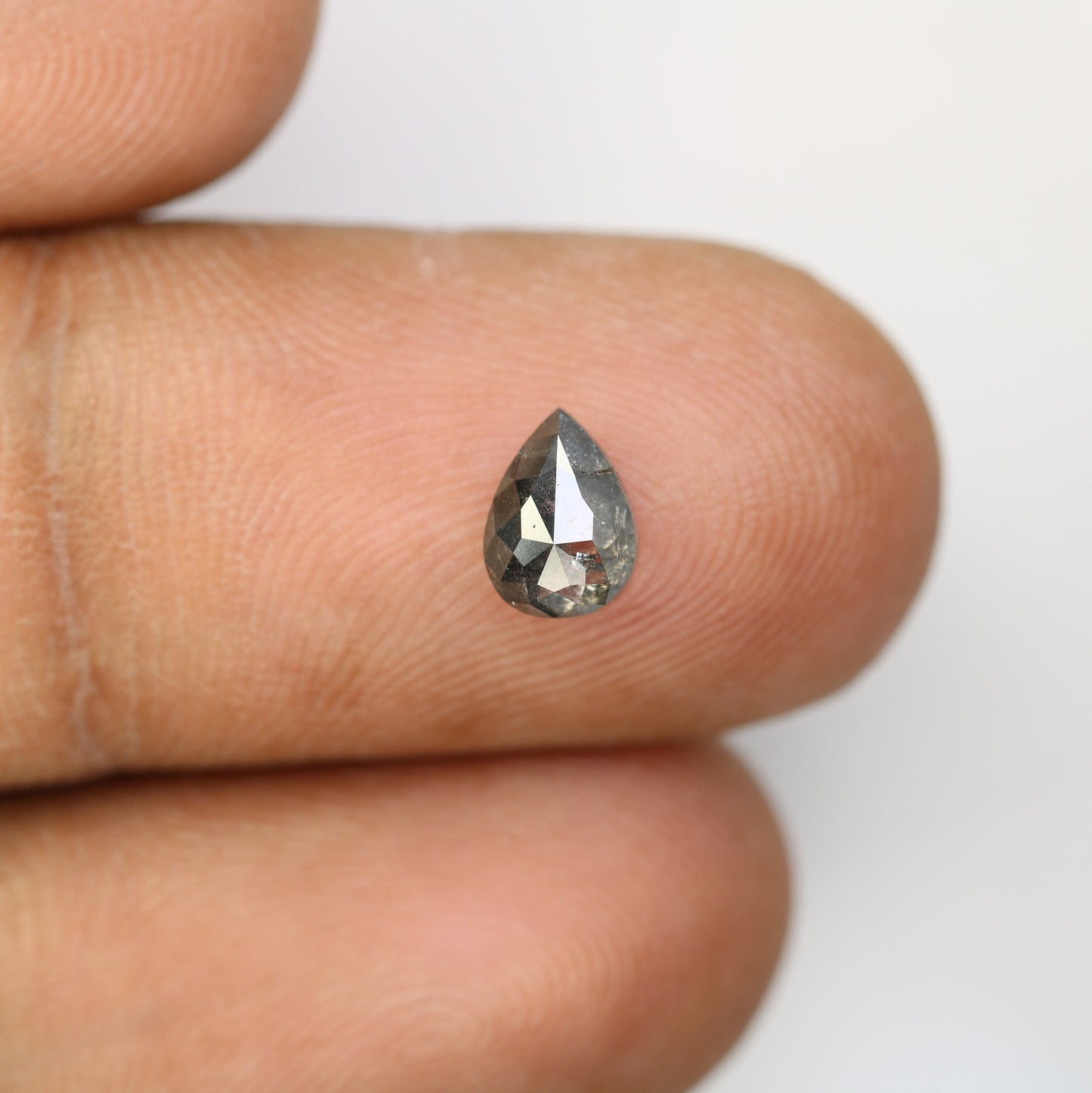 0.90 CT Rose Cut Salt and Pepper Pear Diamond | Unique Engagement Ring | Gift for Wife, Husband, or Brother | Natural Gold Ring