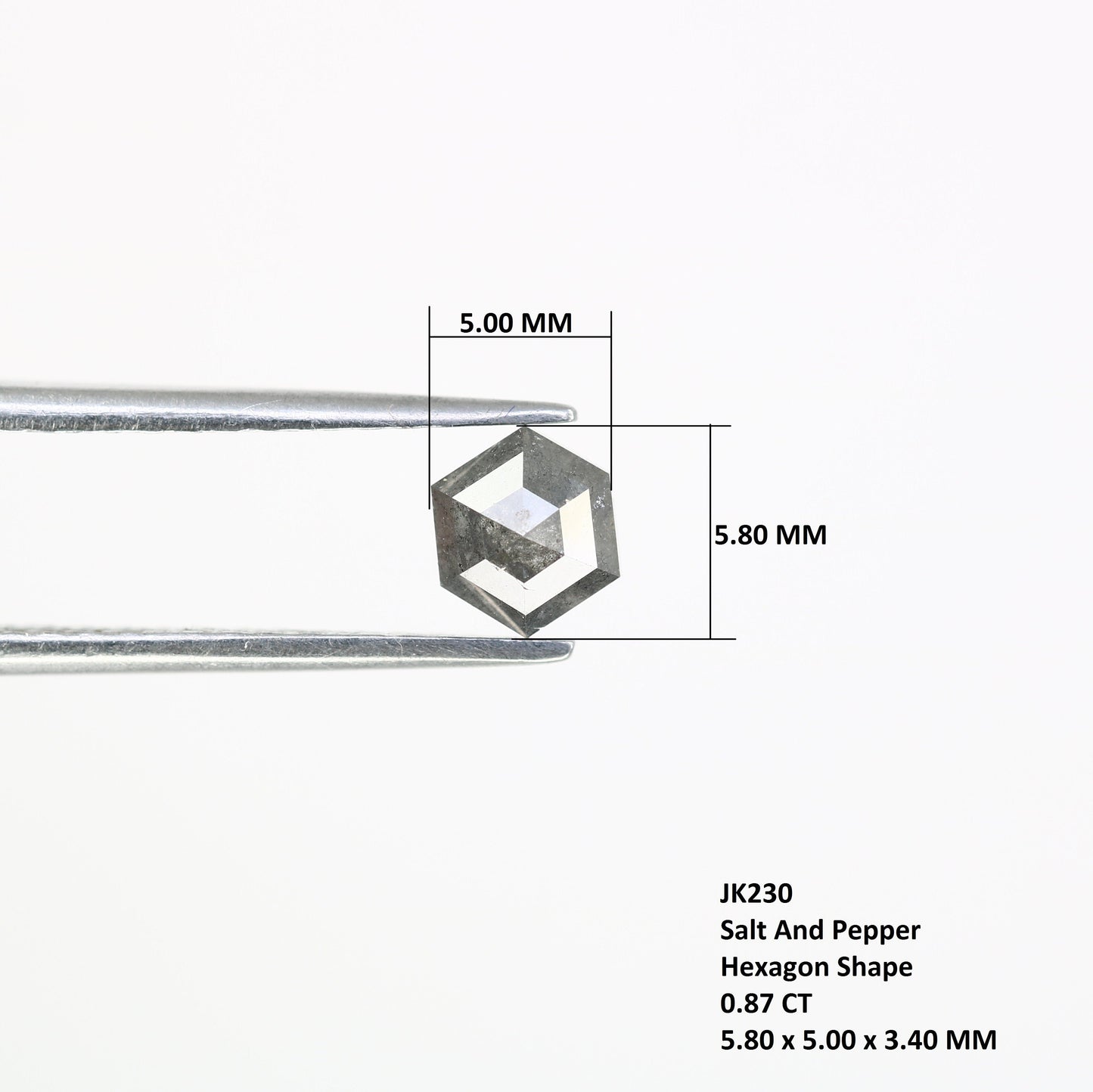 0.87 CT Hexagon Cut Salt and Pepper Diamond - Natural Hexagon Diamond - Salt and Pepper Ring - Gift for Wifey - Gift for mother - jewelry
