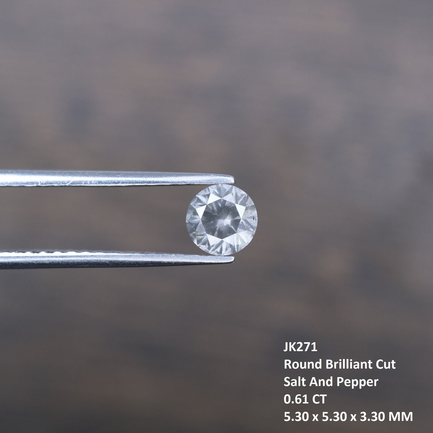 0.61 Carat Salt and Pepper Round Brilliant Cut Natural Diamond | Loose Round Galaxy Diamond | Ideal for Custom Gold Rings or Gifts for Wife