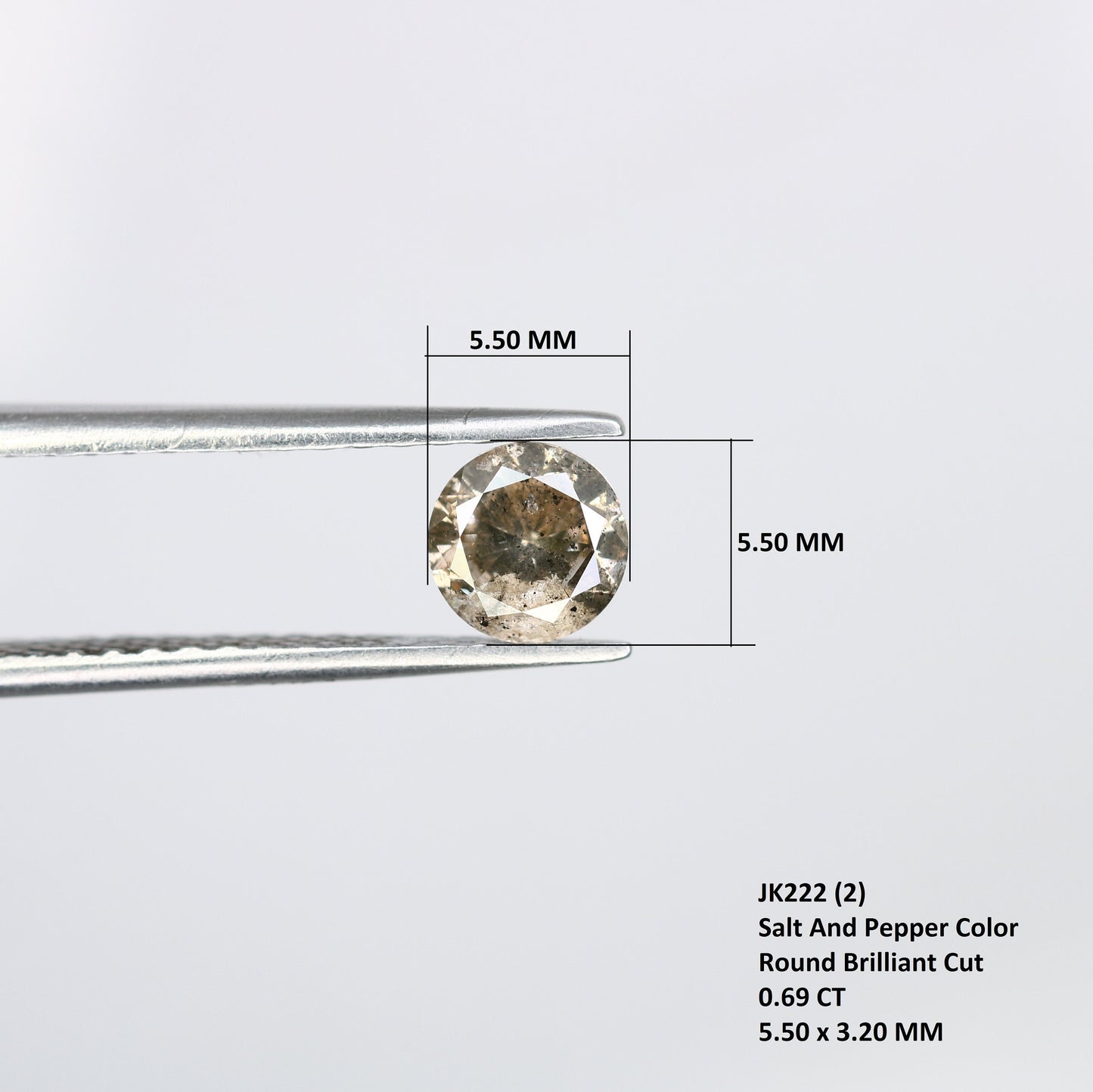0.69 Carat Round Brilliant Cut Salt and Pepper Diamond | Loose Natural Diamond for Gold Engagement Rings | Unique Custom Jewelry Design