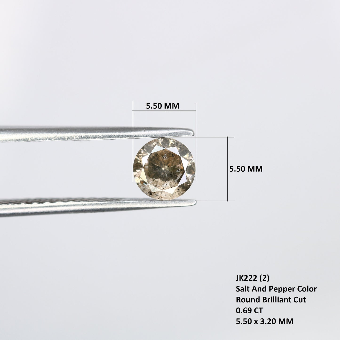 0.69 Carat Round Brilliant Cut Salt and Pepper Diamond | Loose Natural Diamond for Gold Engagement Rings | Unique Custom Jewelry Design