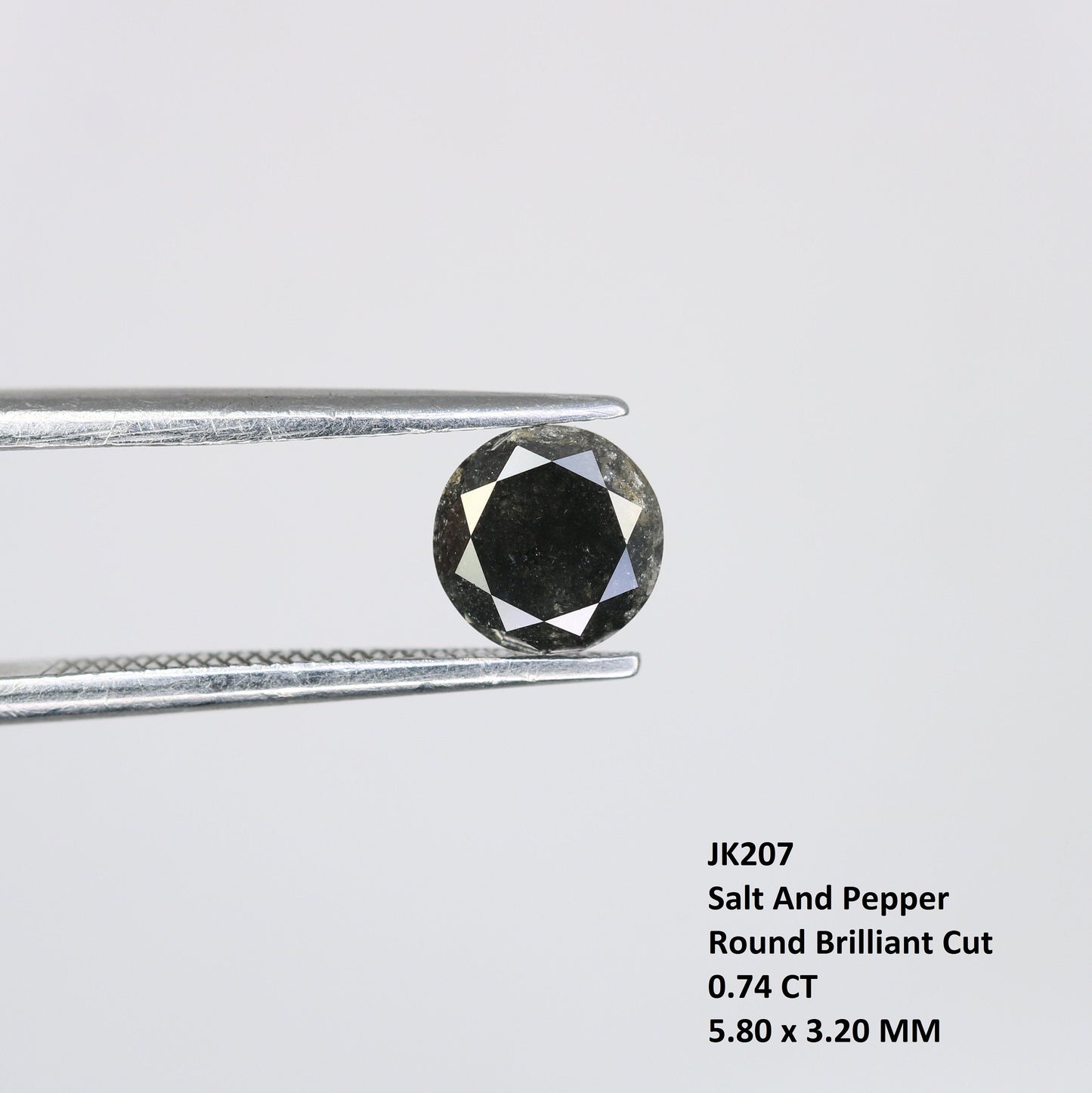 0.74 Carat Natural Black Loose Round Brilliant Cut Salt and Pepper Galaxy Diamond | Ideal for Earrings, Rings, Pendants, and Necklaces