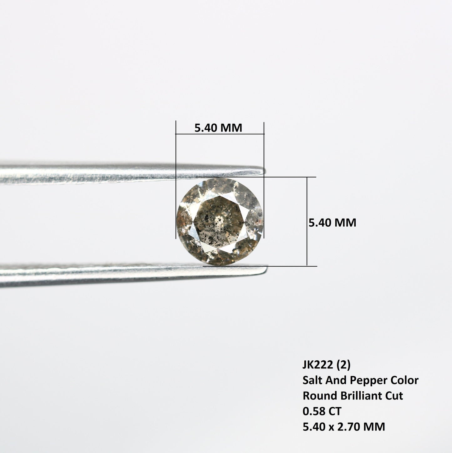 Salt and Pepper Round Brilliant Cut Diamond | Transparent with Excellent Sparkle | Ideal for Gold Engagement Rings