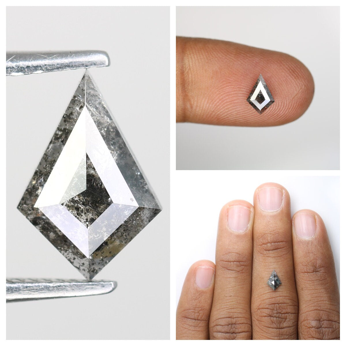 Natural Kite Shape Salt and Pepper Diamond | Loose Black and Grey Kite Cut Gemstone for Rings | Sale on Unique Diamonds