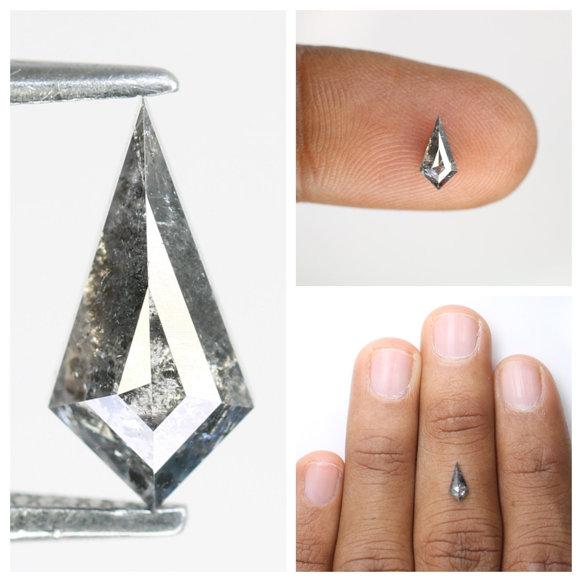 Natural Kite Shape Salt and Pepper Diamond | Loose Black and Grey Kite Cut Gemstone for Rings | Sale on Unique Diamonds