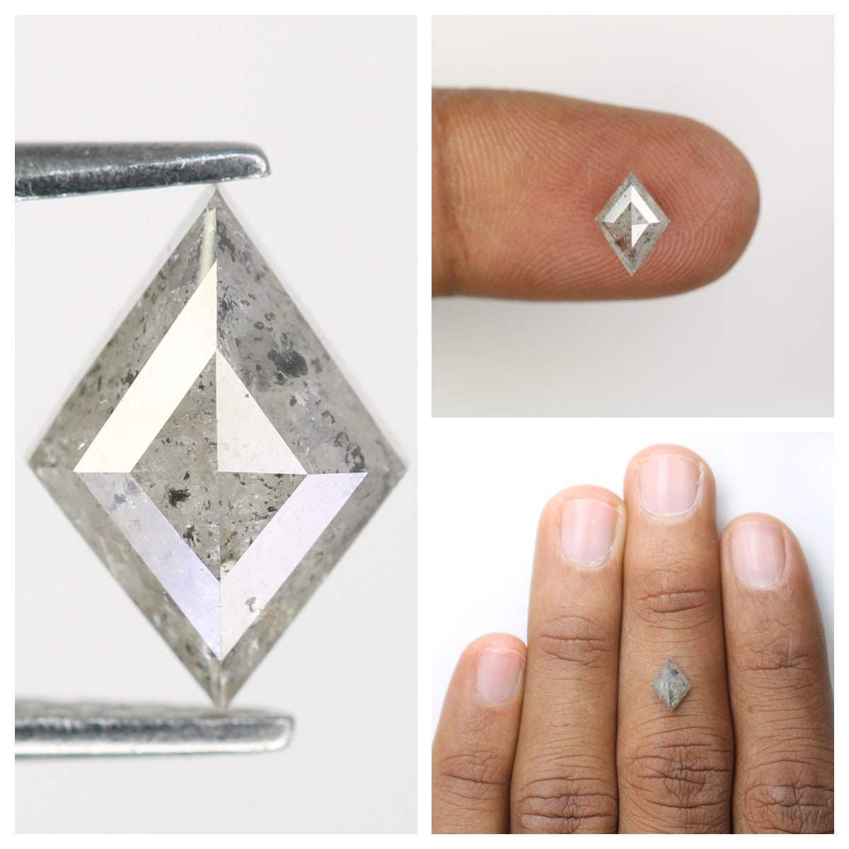 Natural Kite Shape Salt and Pepper Diamond | Loose Black and Grey Kite Cut Gemstone for Rings | Sale on Unique Diamonds