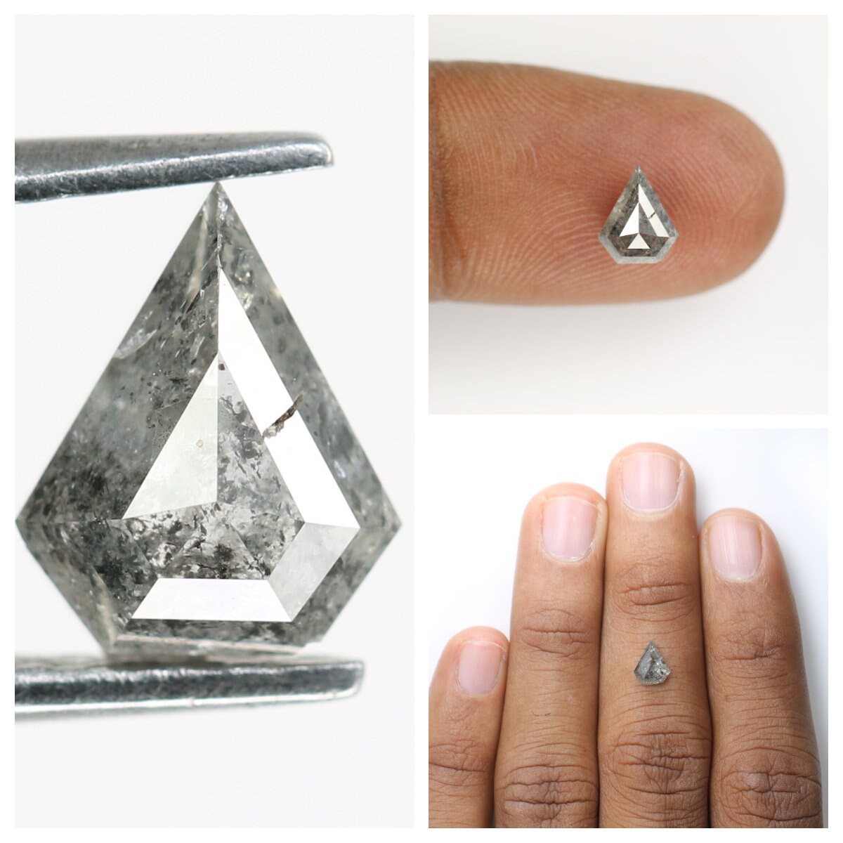 Natural Kite Shape Salt and Pepper Diamond | Loose Black and Grey Kite Cut Gemstone for Rings | Sale on Unique Diamonds