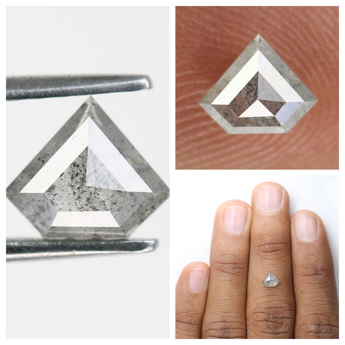 Natural Kite Shape Salt and Pepper Diamond | Loose Black and Grey Kite Cut Gemstone for Rings | Sale on Unique Diamonds