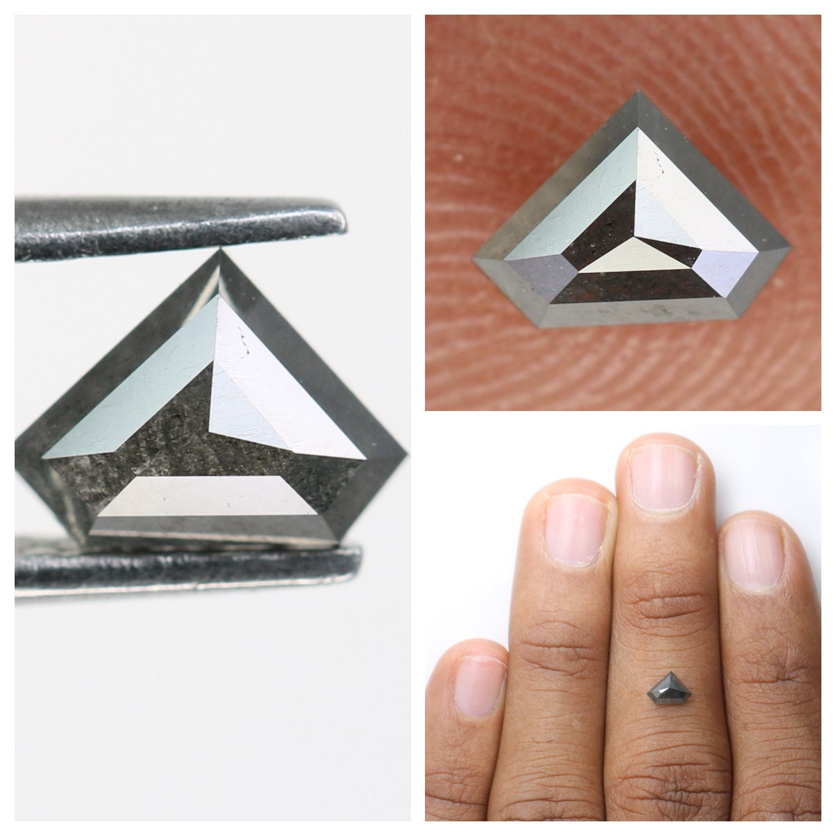 Natural Kite Shape Salt and Pepper Diamond | Loose Black and Grey Kite Cut Gemstone for Rings | Sale on Unique Diamonds
