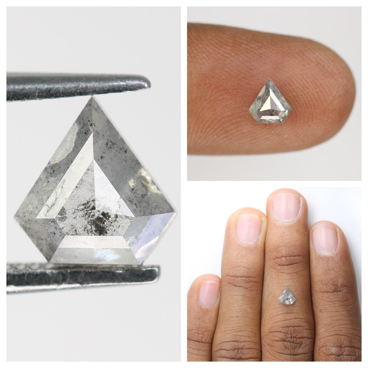 Natural Kite Shape Salt and Pepper Diamond | Loose Black and Grey Kite Cut Gemstone for Rings | Sale on Unique Diamonds