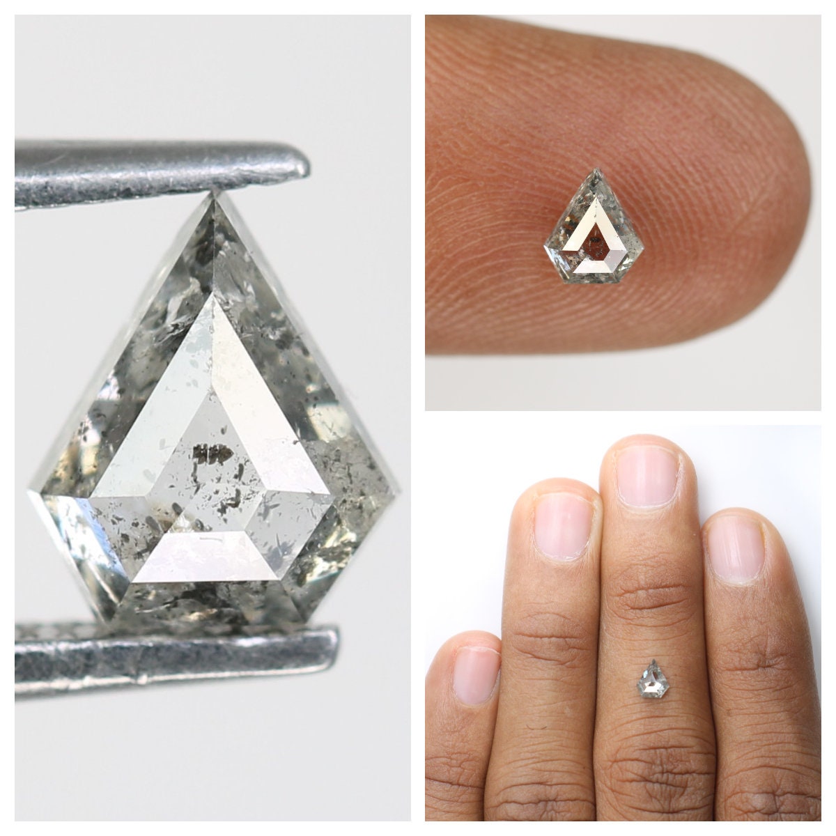 Natural Kite Shape Salt and Pepper Diamond | Loose Black and Grey Kite Cut Gemstone for Rings | Sale on Unique Diamonds