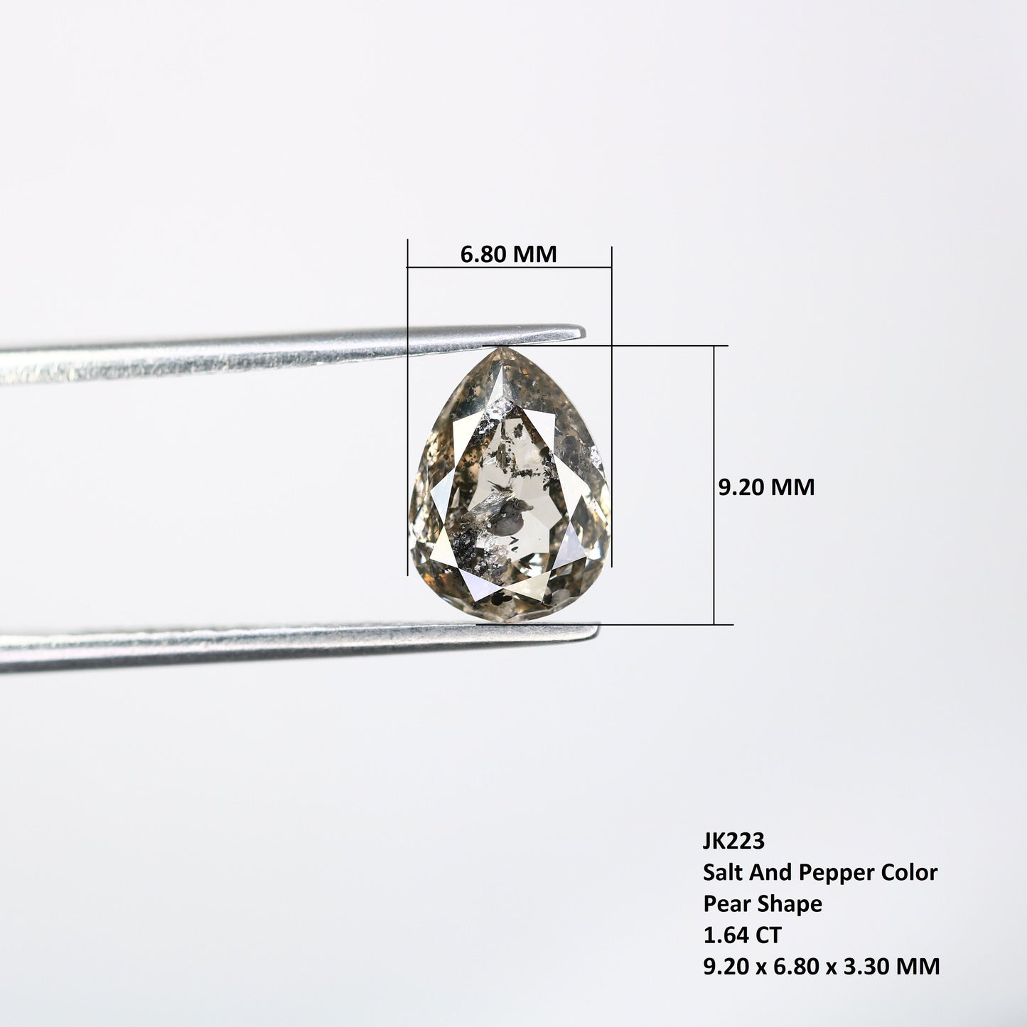 1.64 CT 9.2mm Pear Shape Salt and Pepper Polished Diamond Ring | Stunning Diamond Pendant | Perfect Gift for Wife or Sister |