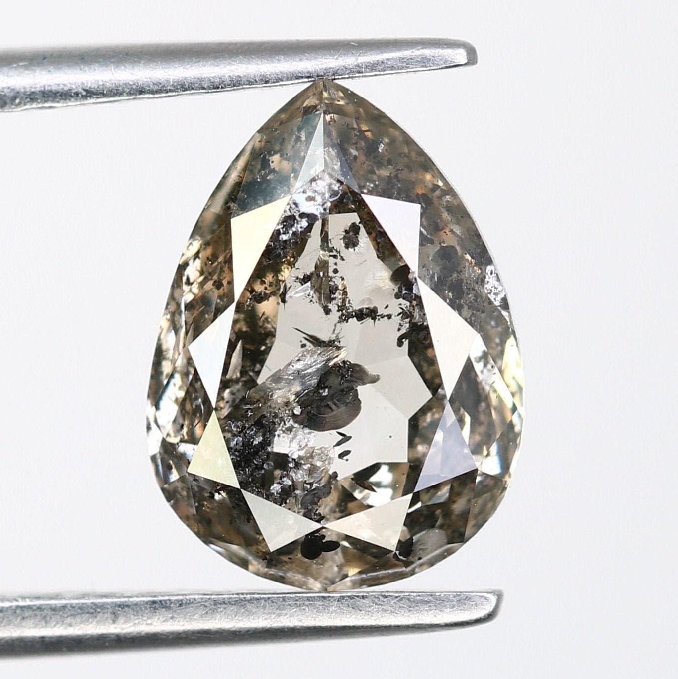 1.64 CT 9.2mm Pear Shape Salt and Pepper Polished Diamond Ring | Stunning Diamond Pendant | Perfect Gift for Wife or Sister |
