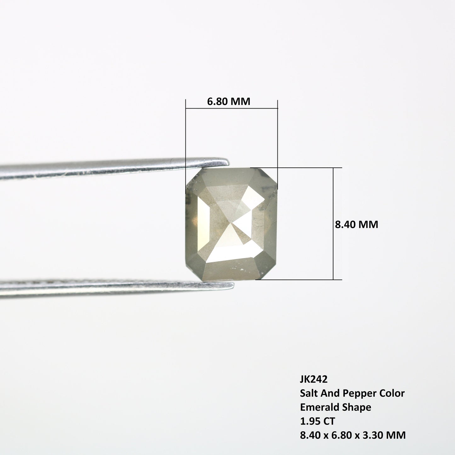 1.95 CT Salt and Pepper Emerald Shape Diamond - Natural Loose Emerald Cut Diamond - Emerald Engagement Ring - LABORDAY Offer