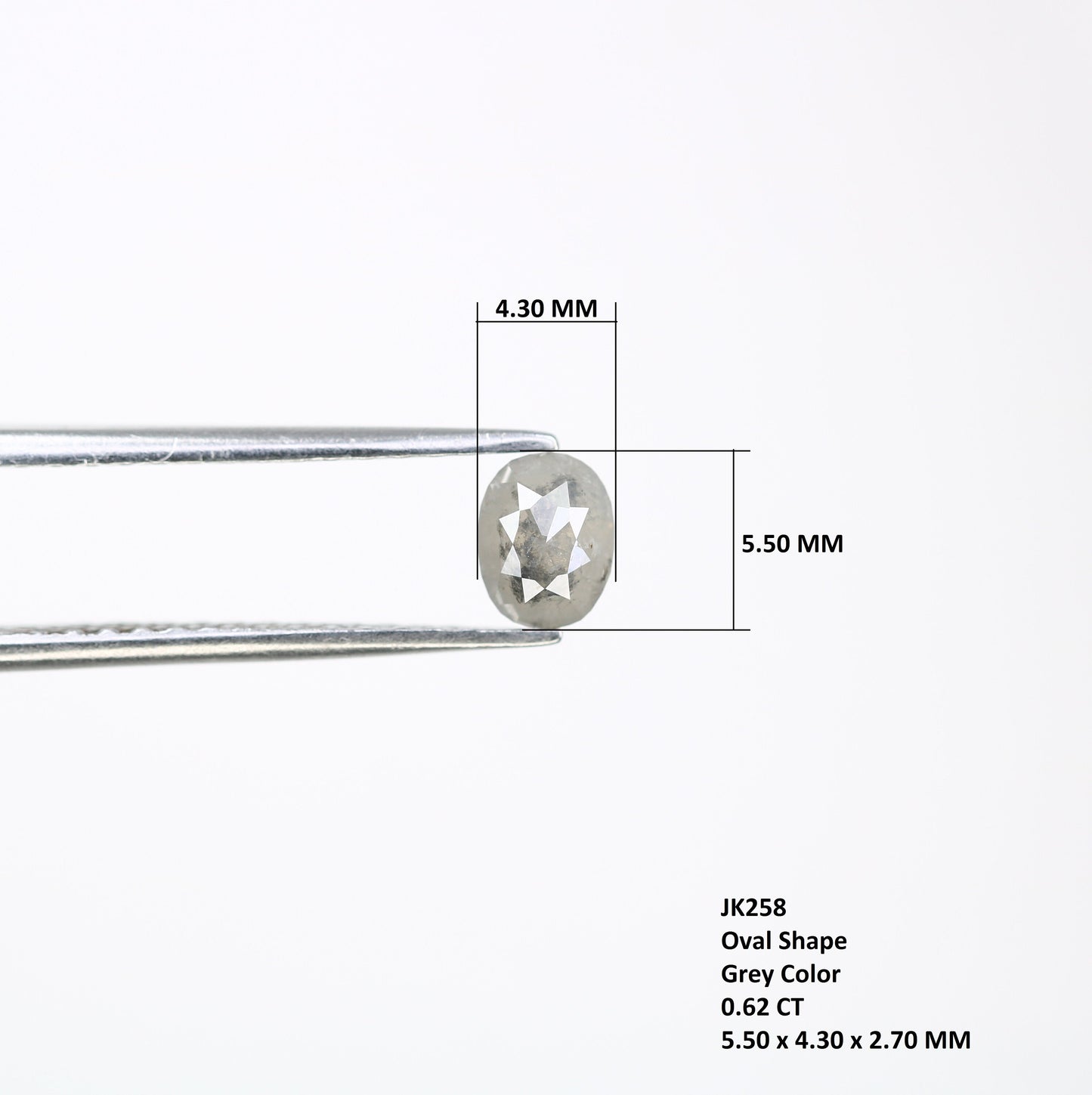 0.62 CT 5.50 MM Natural Grey Polished Oval Galaxy Diamond | Unique Oval Engagement Ring | Oval Earrings | Oval Diamond Pendant Jewelry