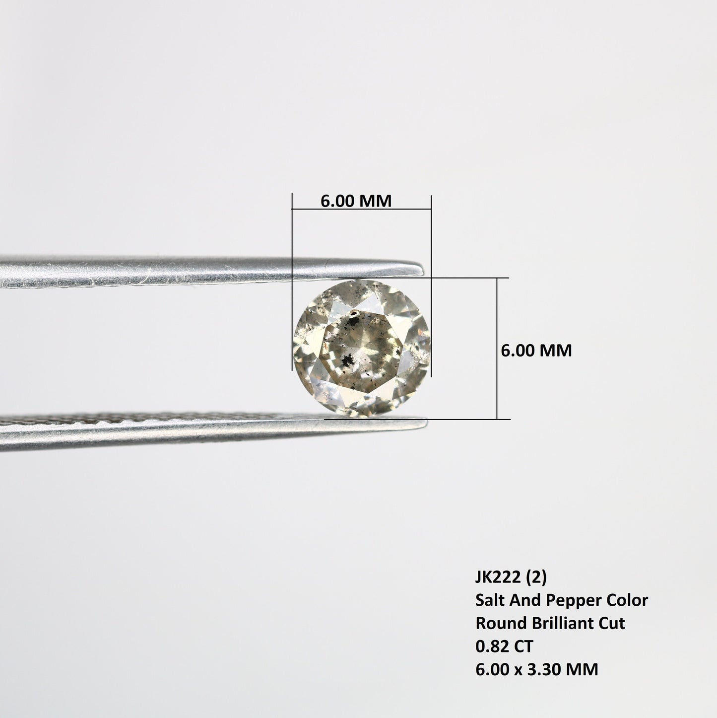 0.82 CT 6 mm Round Salt and Pepper Diamond for Gold Ring Settings