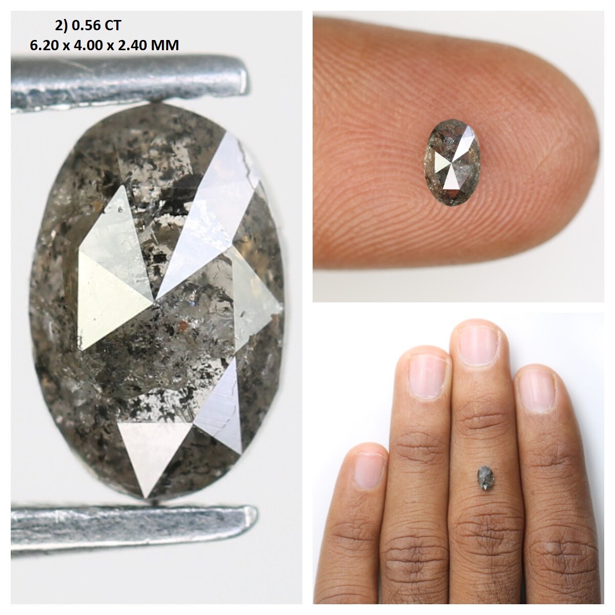 Salt and Pepper Mixed Shape Diamonds | Oval White and Grey Galaxy Diamonds | Unique Jewelry Rings and Gifts for Her