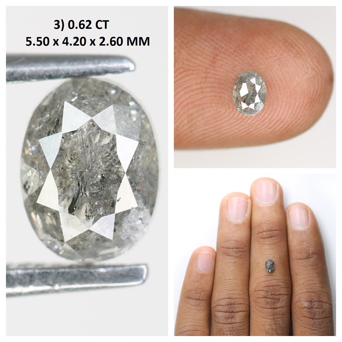 Salt and Pepper Mixed Shape Diamonds | Oval White and Grey Galaxy Diamonds | Unique Jewelry Rings and Gifts for Her