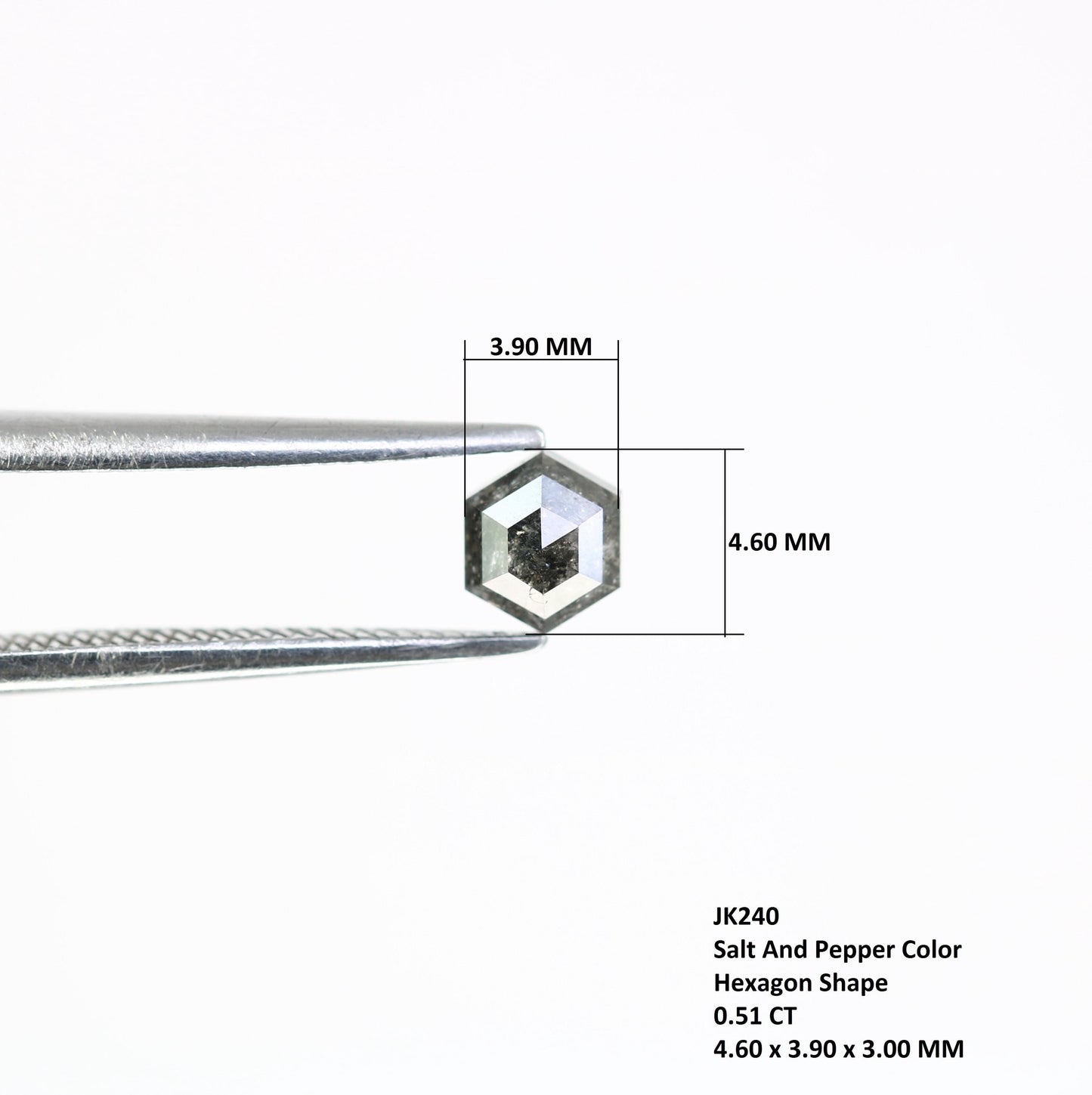 0.51 CT Hexagon Salt and Pepper Diamond | Loose Grey Natural Diamond | Real Rose Cut | Unique Christmas Gift for Anniversary Rings