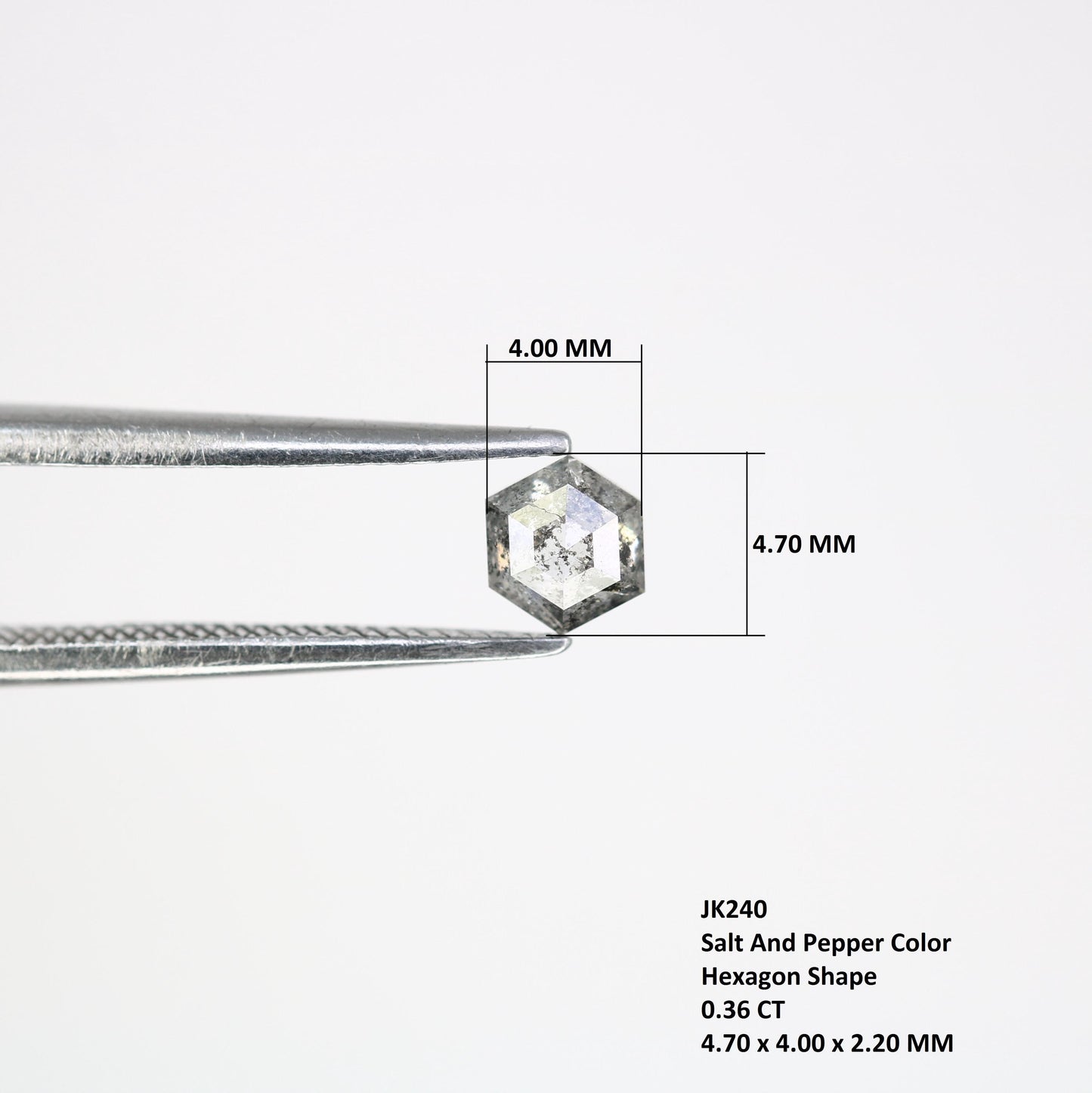 0.36 CT Hexagon Salt and Pepper Diamond | Loose Grey Natural Stone | Authentic Rose Cut | Ideal Christmas Gift for Unique Jewelry