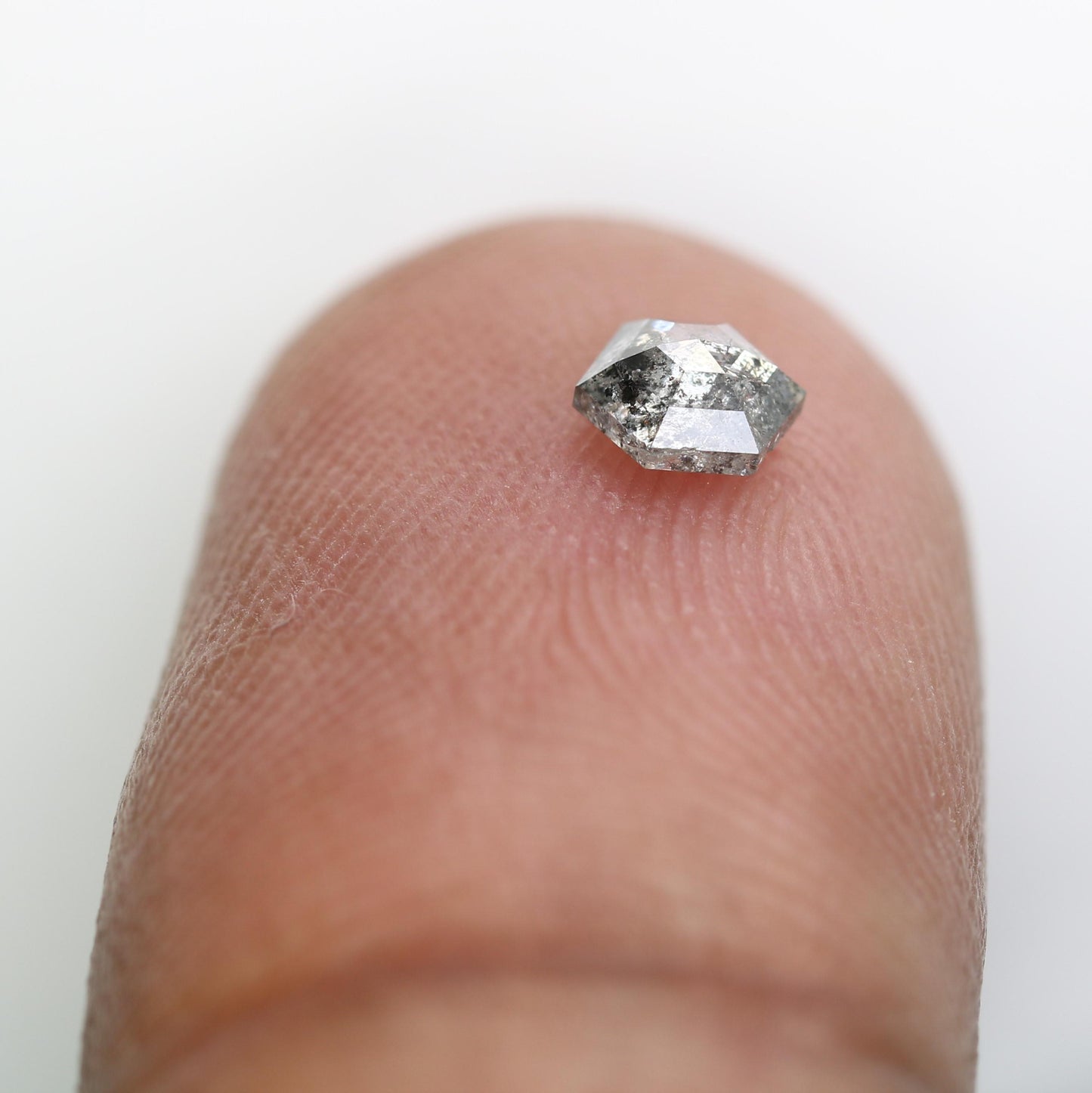 0.36 CT Hexagon Salt and Pepper Diamond | Loose Grey Natural Stone | Authentic Rose Cut | Ideal Christmas Gift for Unique Jewelry