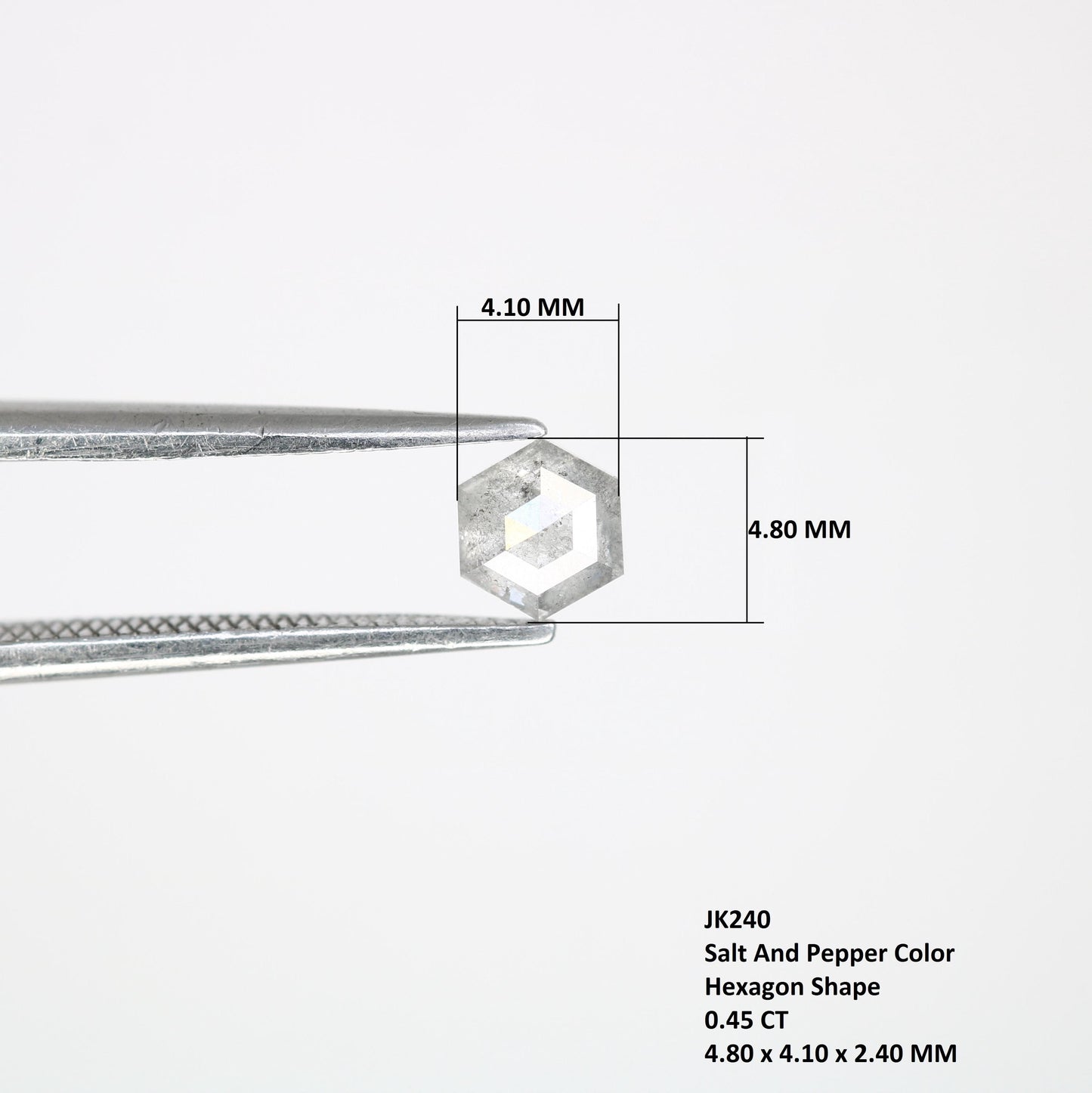 0.45 CT Hexagon Salt and Pepper Diamond | Loose Grey Earth-Mined Gem | Elegant Rose Cut | Extraordinary Gift for Special Occasions