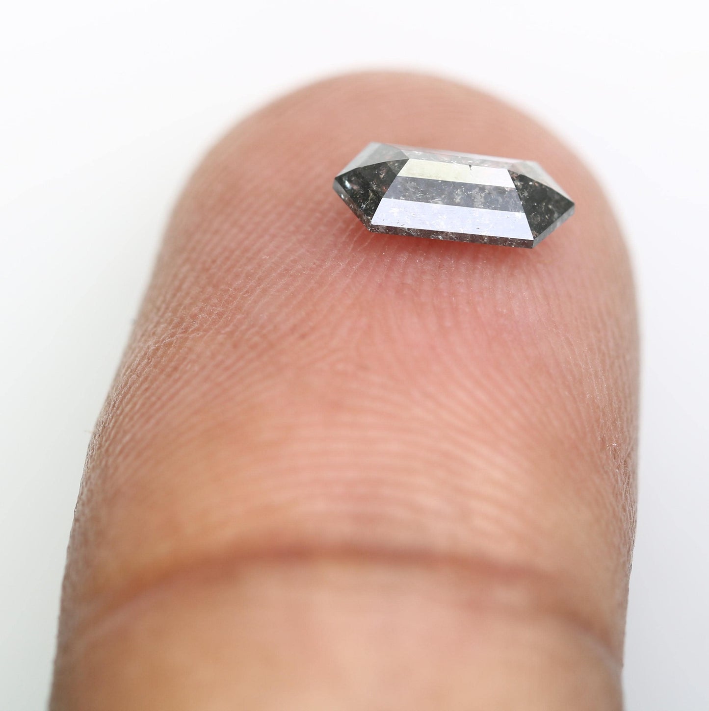 0.63 CT Elongated Hexagon Salt and Pepper Diamond | Loose Grey Natural Stone | Exquisite Rose Cut | Unique Gift for Holiday Celebrations